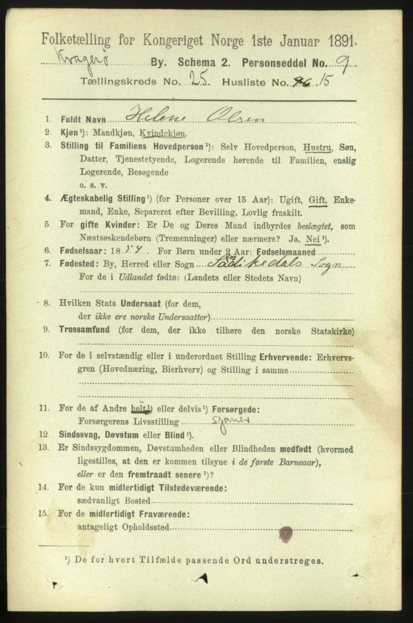 RA, 1891 census for 0801 Kragerø, 1891, p. 5211