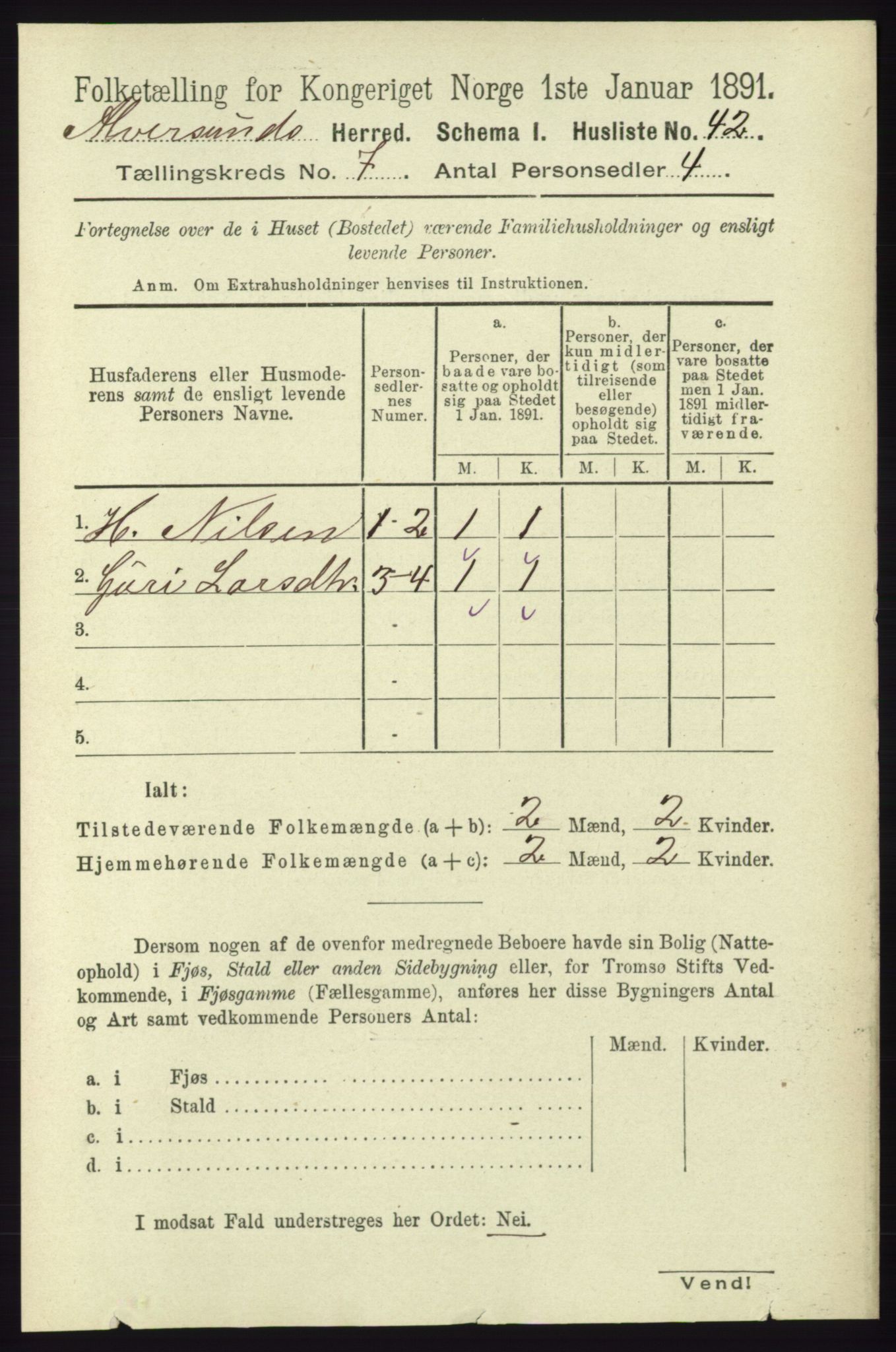 RA, 1891 census for 1257 Alversund, 1891, p. 2405