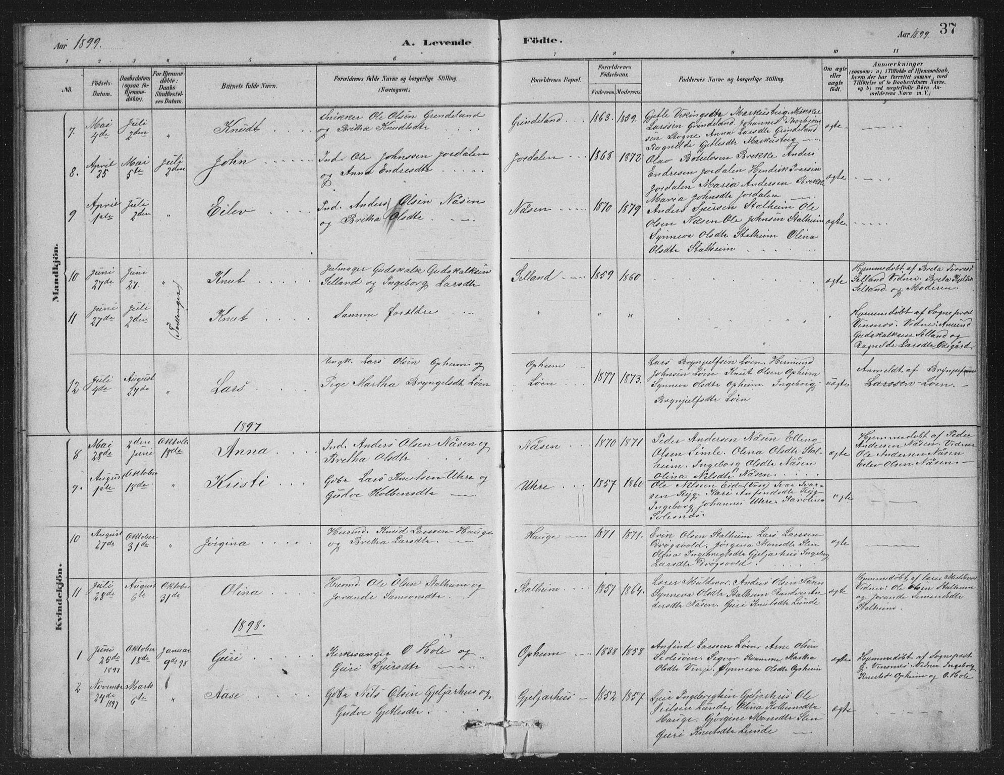 Vossestrand Sokneprestembete, AV/SAB-A-79101/H/Hab: Parish register (copy) no. A 2, 1880-1902, p. 37