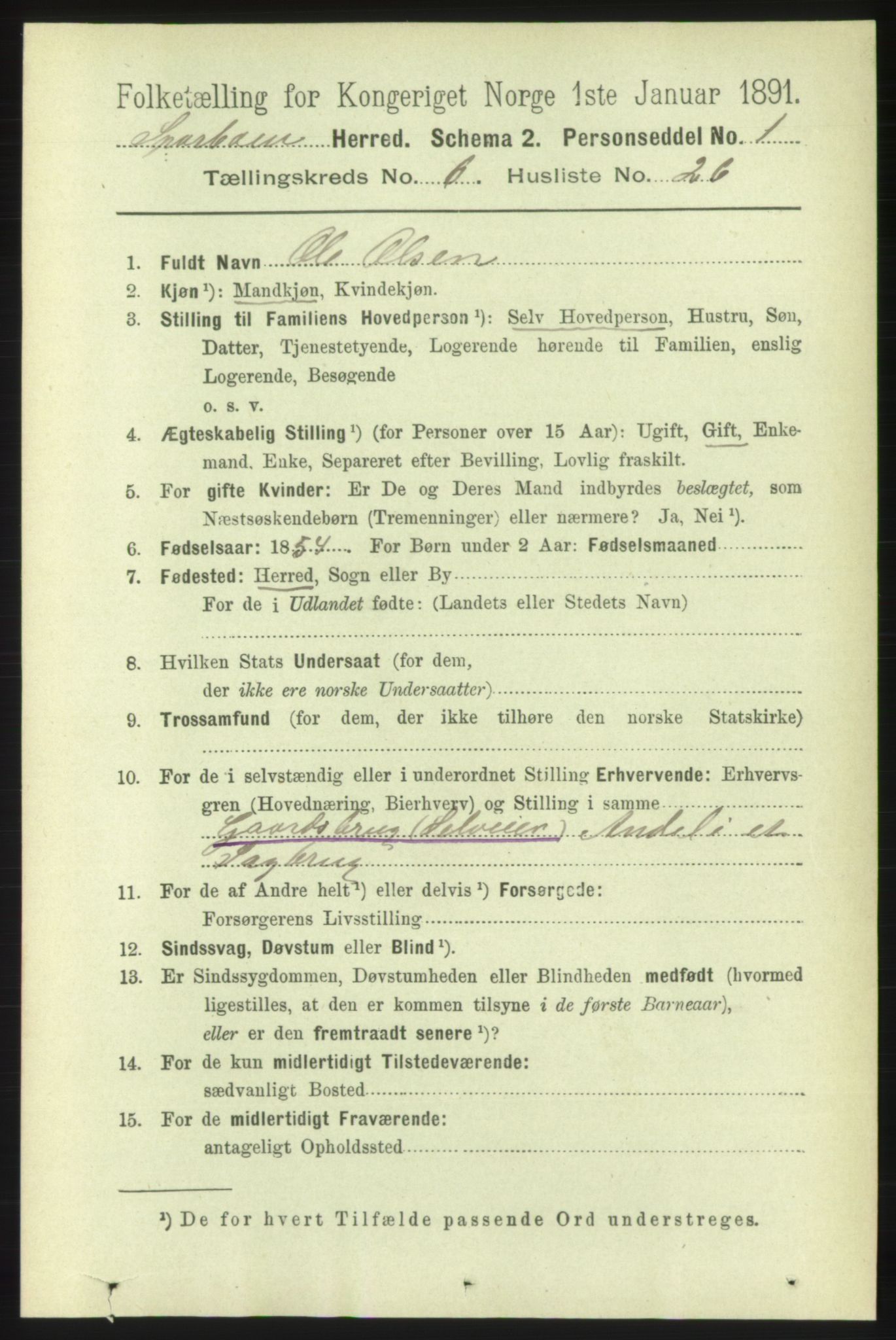 RA, 1891 census for 1731 Sparbu, 1891, p. 2312