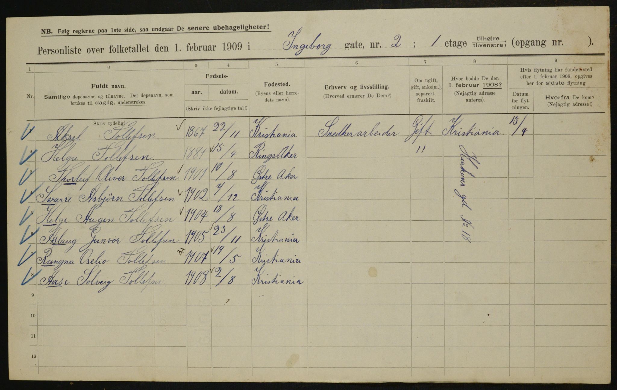 OBA, Municipal Census 1909 for Kristiania, 1909, p. 39958