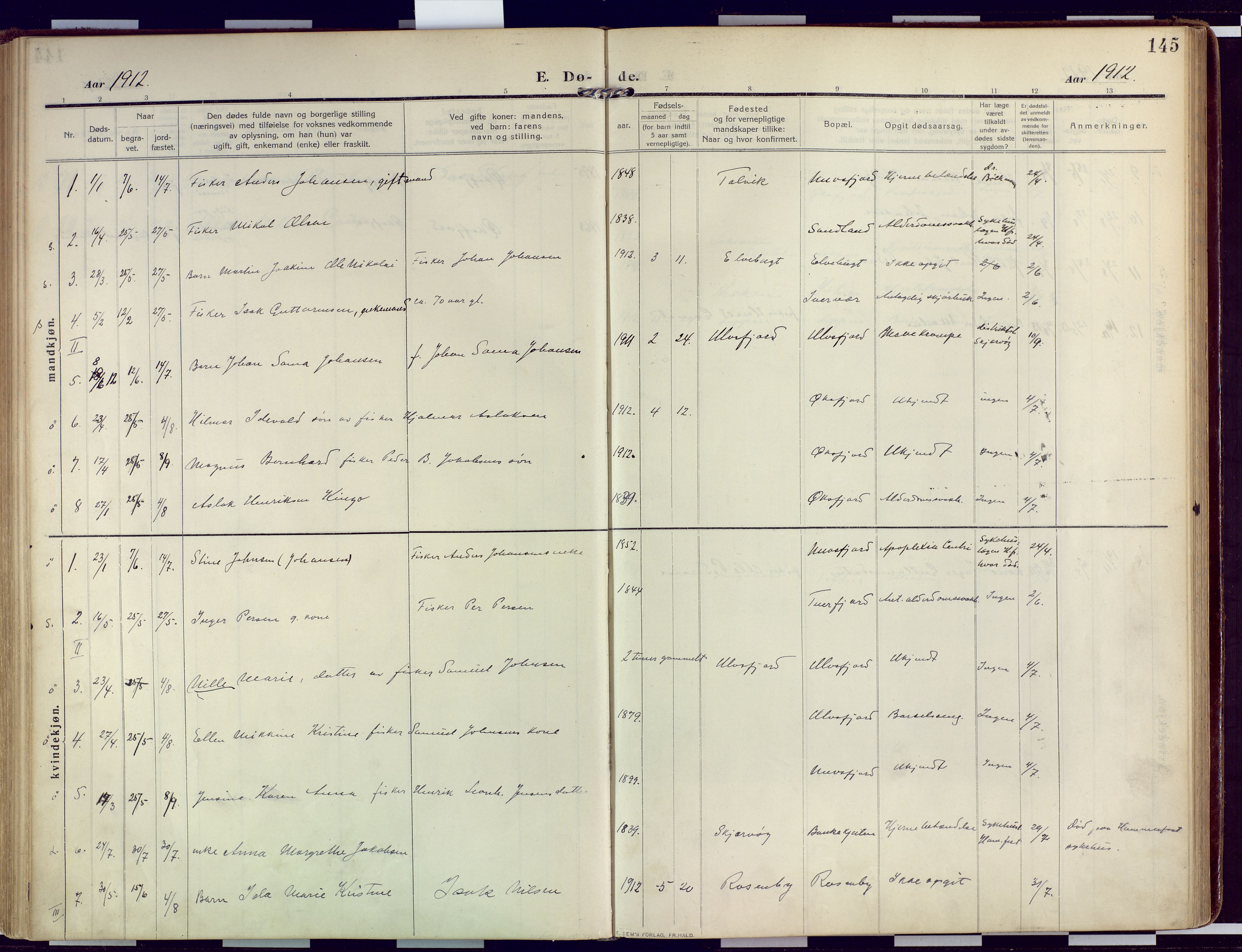 Loppa sokneprestkontor, SATØ/S-1339/H/Ha/L0011kirke: Parish register (official) no. 11, 1909-1919, p. 145