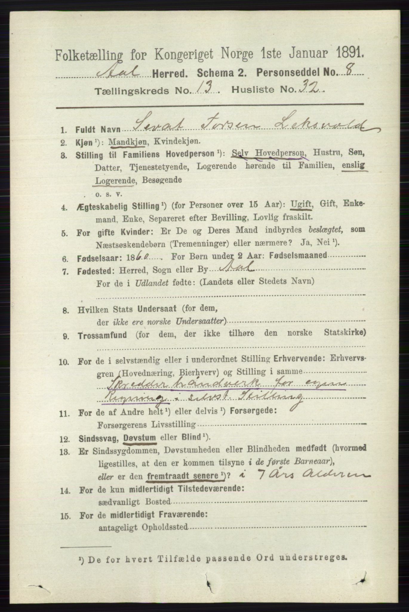 RA, 1891 census for 0619 Ål, 1891, p. 3435