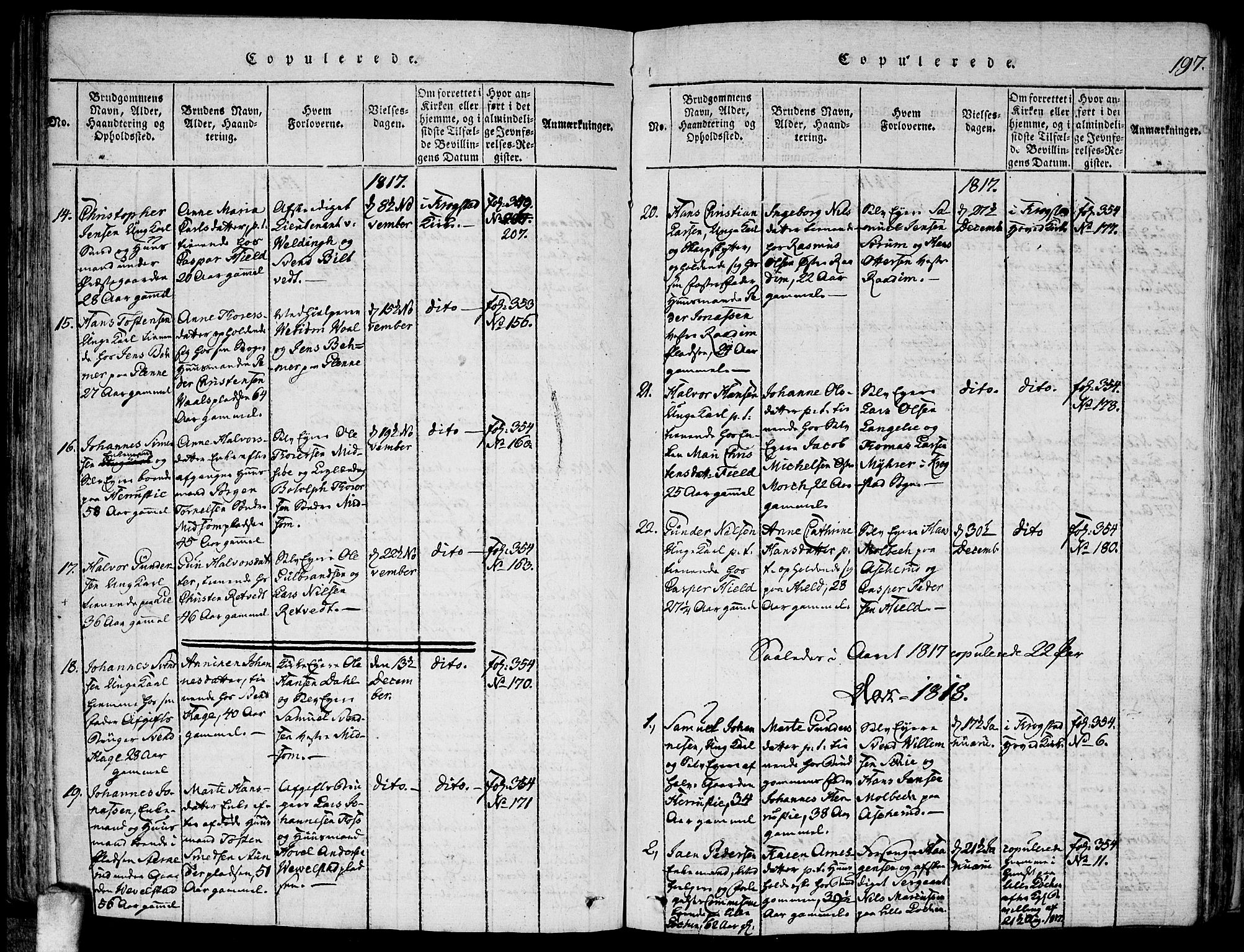 Kråkstad prestekontor Kirkebøker, SAO/A-10125a/F/Fa/L0003: Parish register (official) no. I 3, 1813-1824, p. 197