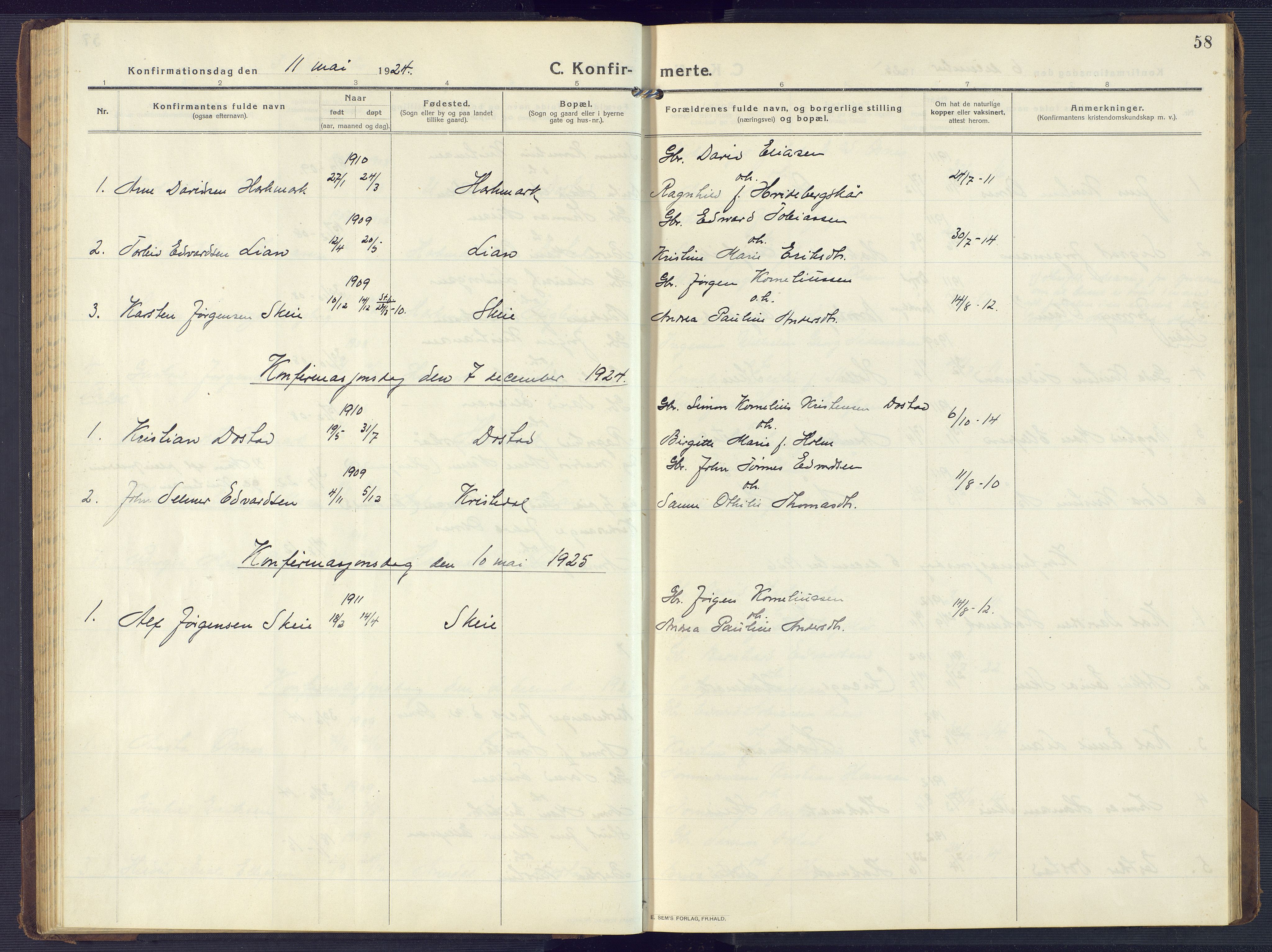 Mandal sokneprestkontor, SAK/1111-0030/F/Fb/Fbb/L0005: Parish register (copy) no. B 5, 1913-1957, p. 58