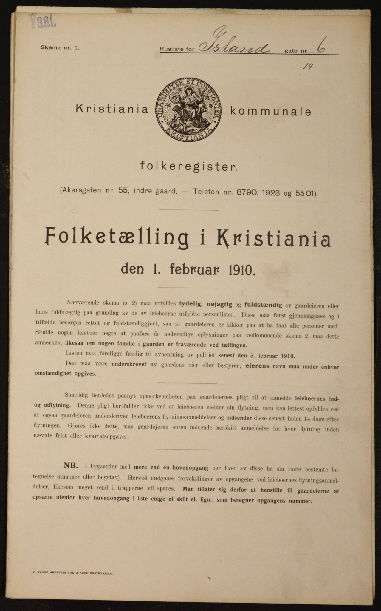 OBA, Municipal Census 1910 for Kristiania, 1910, p. 43408