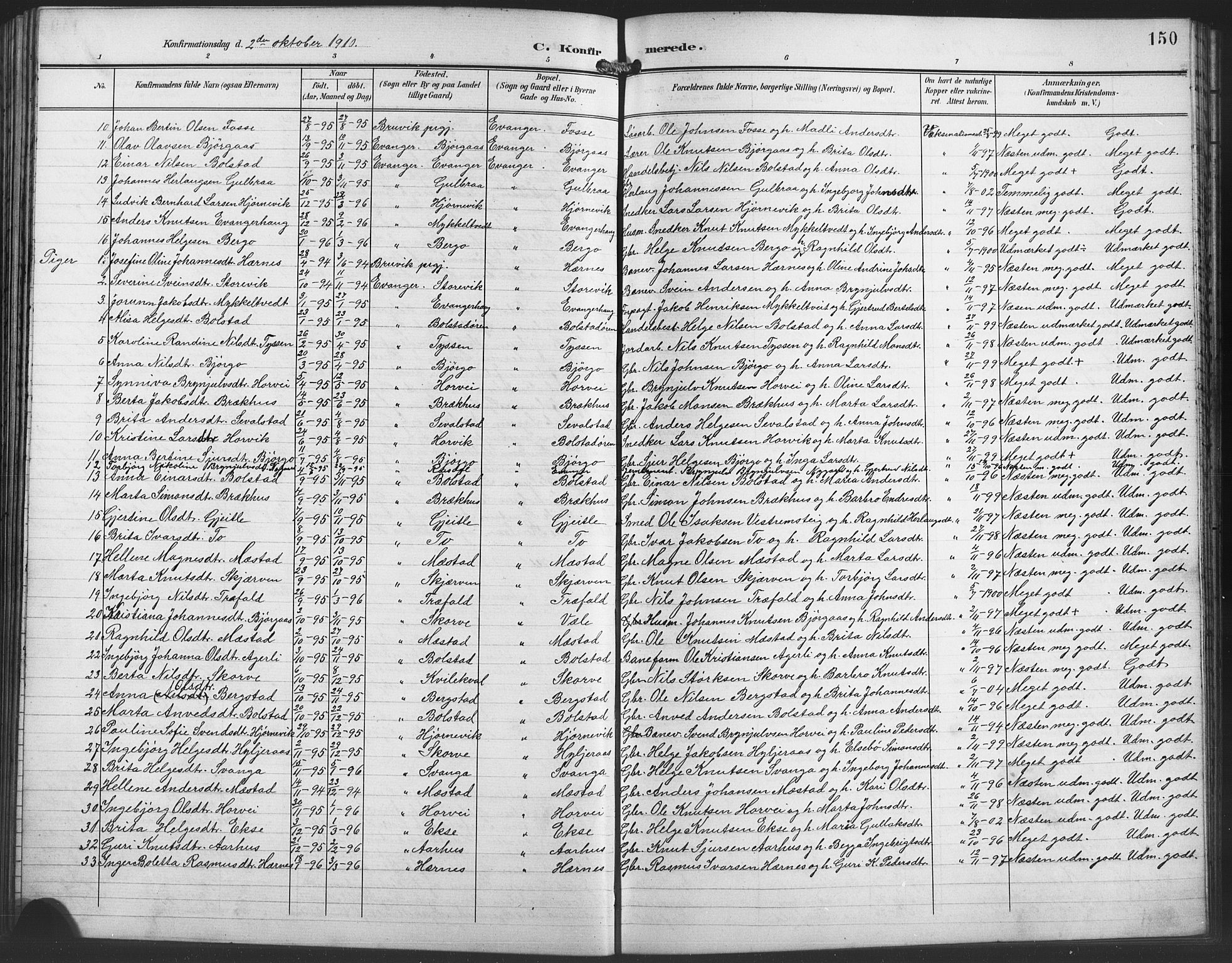 Evanger sokneprestembete, SAB/A-99924: Parish register (copy) no. A 5, 1897-1917, p. 150