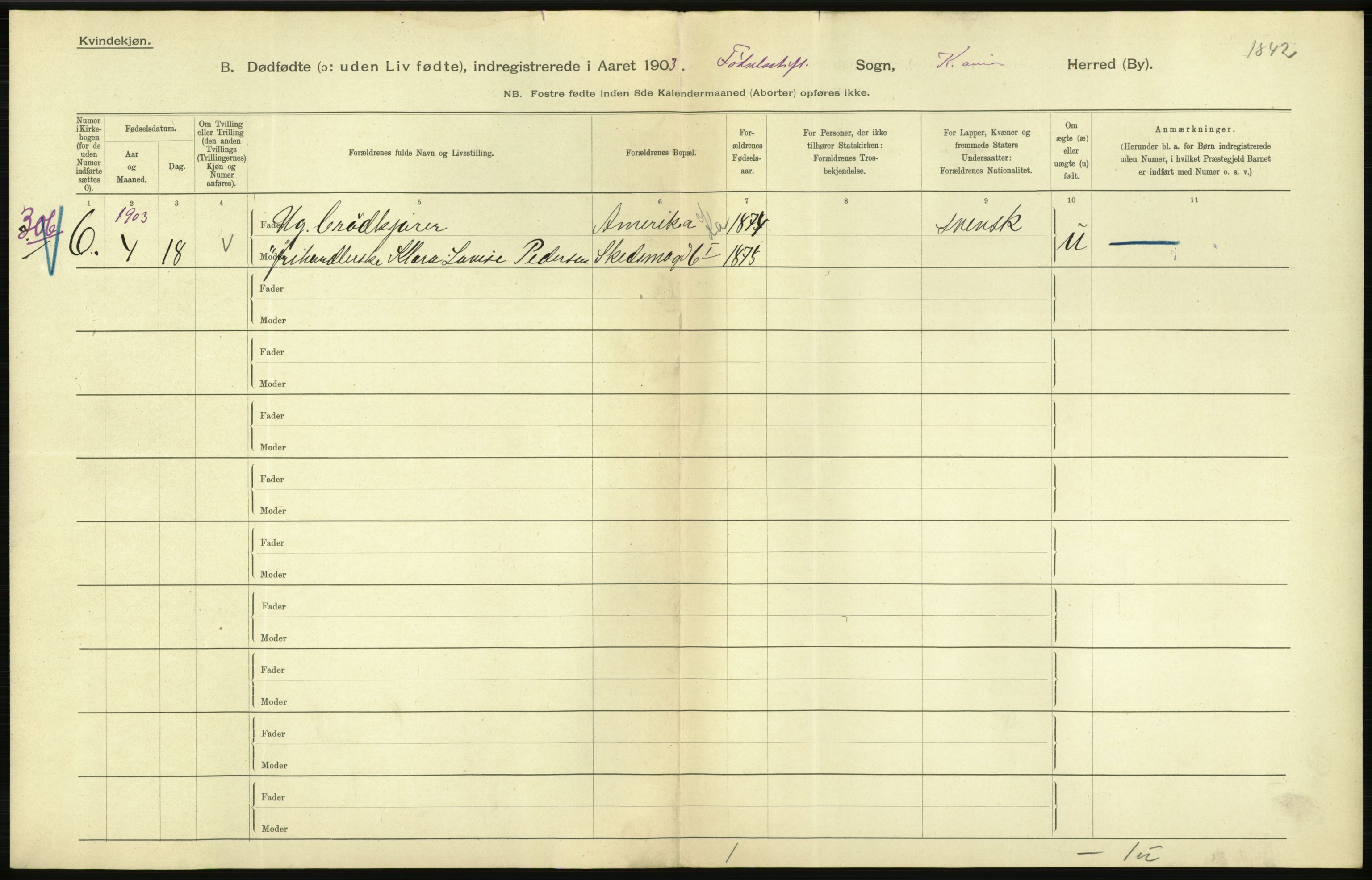 Statistisk sentralbyrå, Sosiodemografiske emner, Befolkning, AV/RA-S-2228/D/Df/Dfa/Dfaa/L0026: Smålenenes - Finnmarkens amt: Dødfødte. Byer., 1903, p. 90