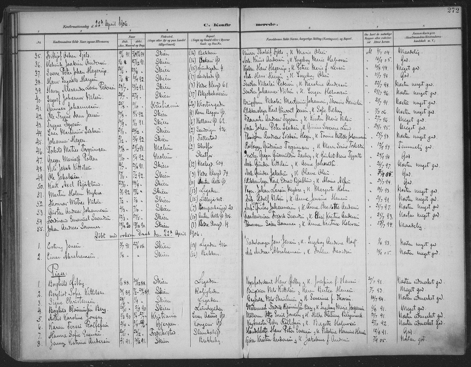 Skien kirkebøker, SAKO/A-302/F/Fa/L0011: Parish register (official) no. 11, 1900-1907, p. 272