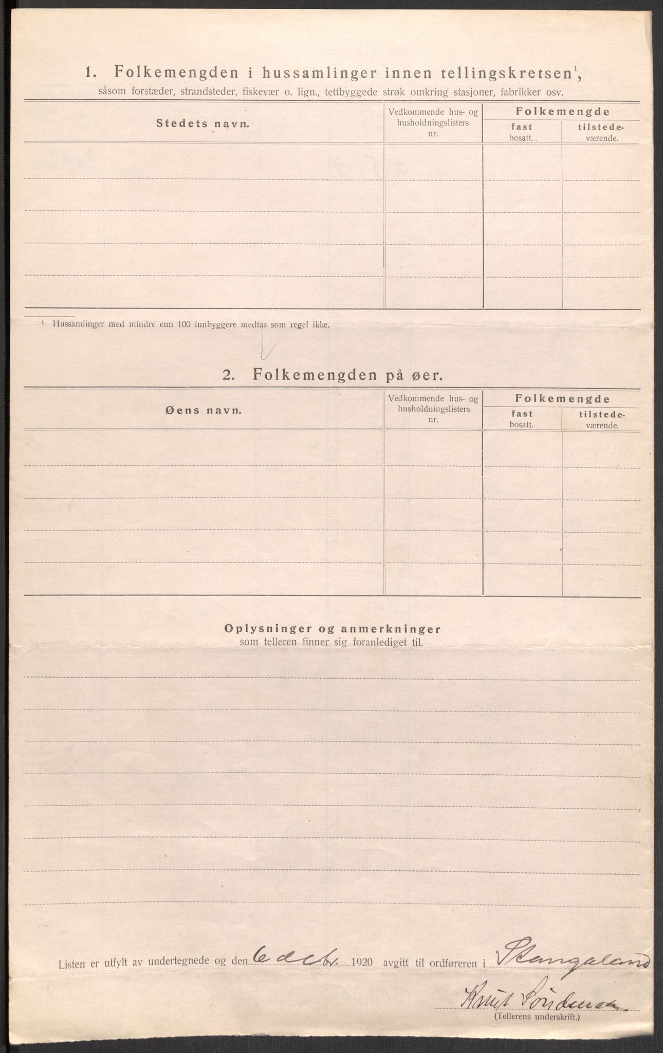 SAST, 1920 census for Stangaland, 1920, p. 11