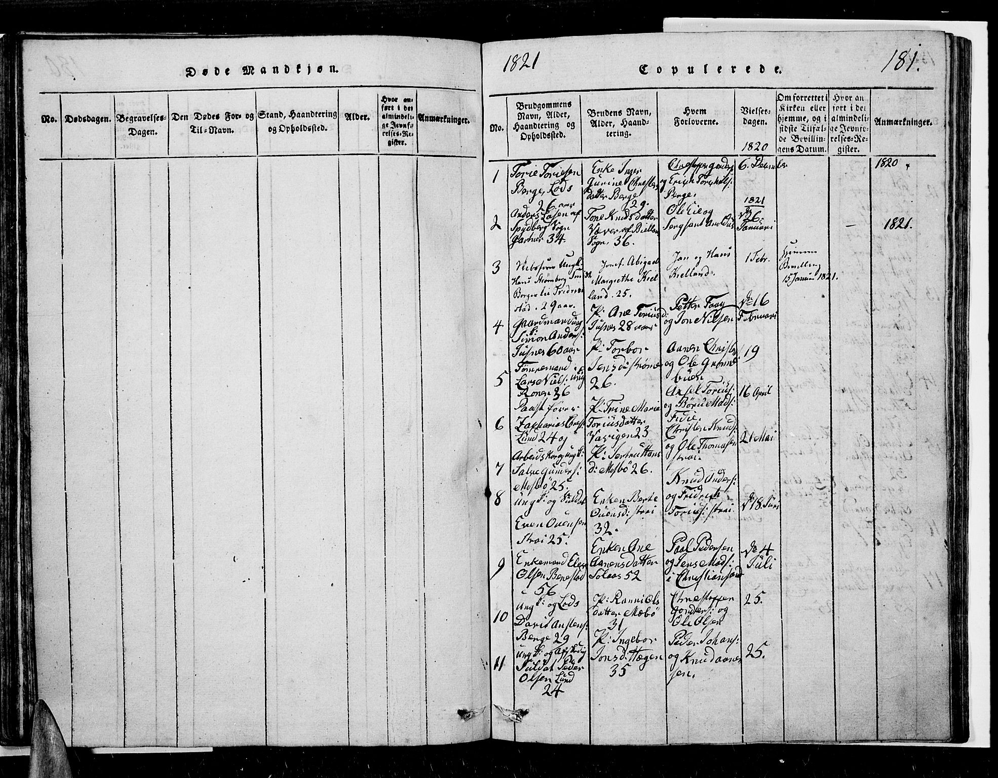 Oddernes sokneprestkontor, SAK/1111-0033/F/Fb/Fba/L0003: Parish register (copy) no. B 3, 1820-1838, p. 181