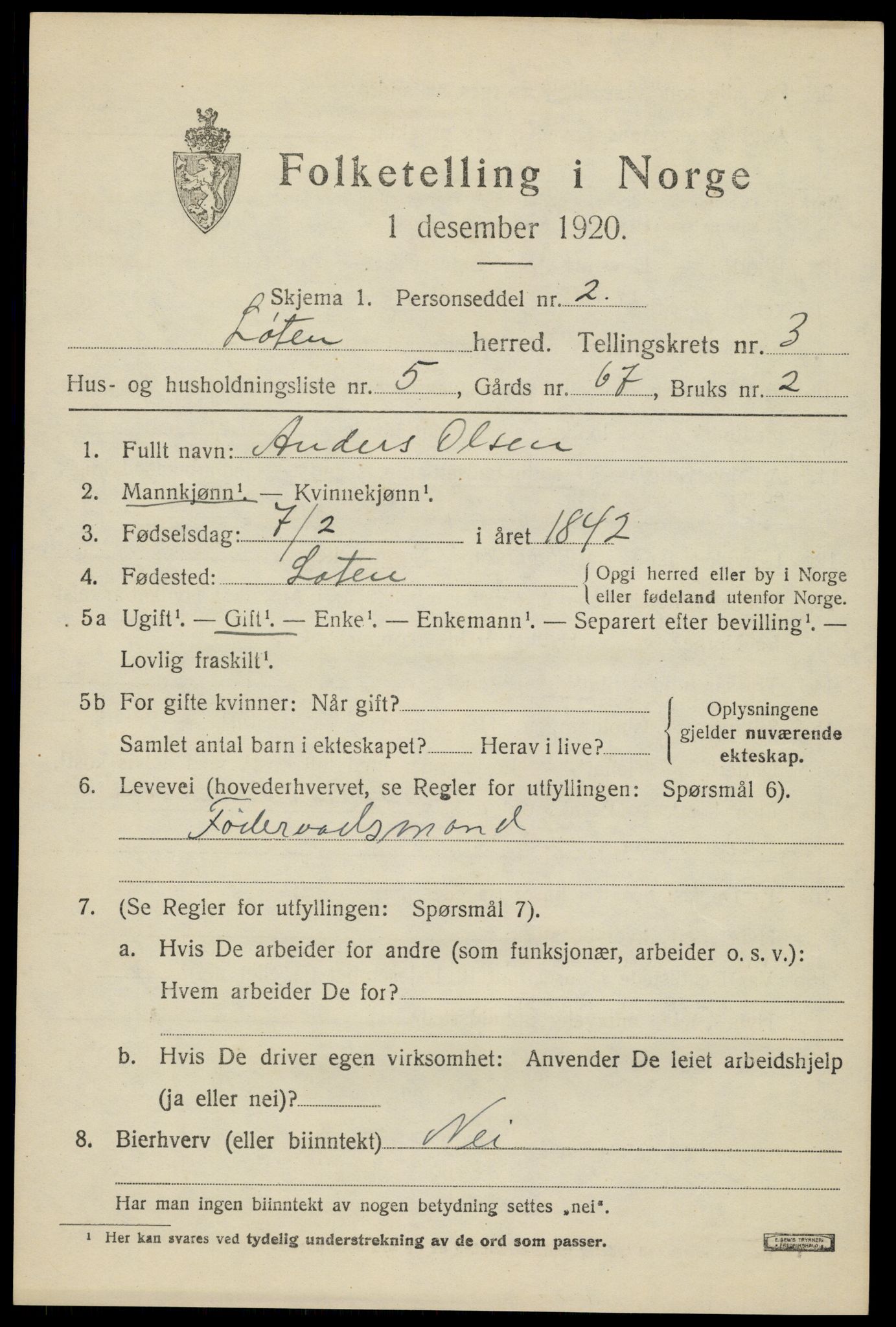 SAH, 1920 census for Løten, 1920, p. 7355