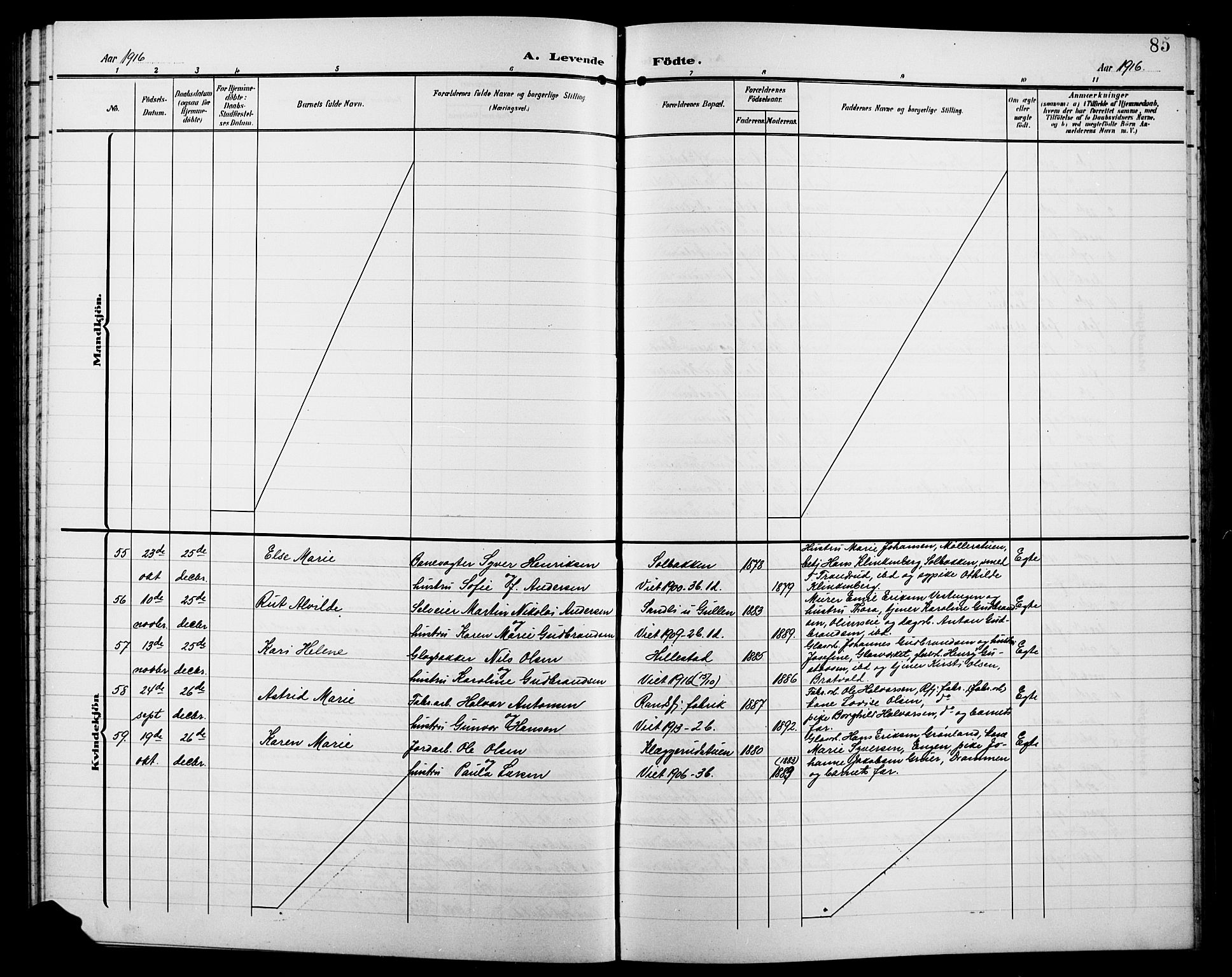 Jevnaker prestekontor, SAH/PREST-116/H/Ha/Hab/L0004: Parish register (copy) no. 4, 1907-1918, p. 85