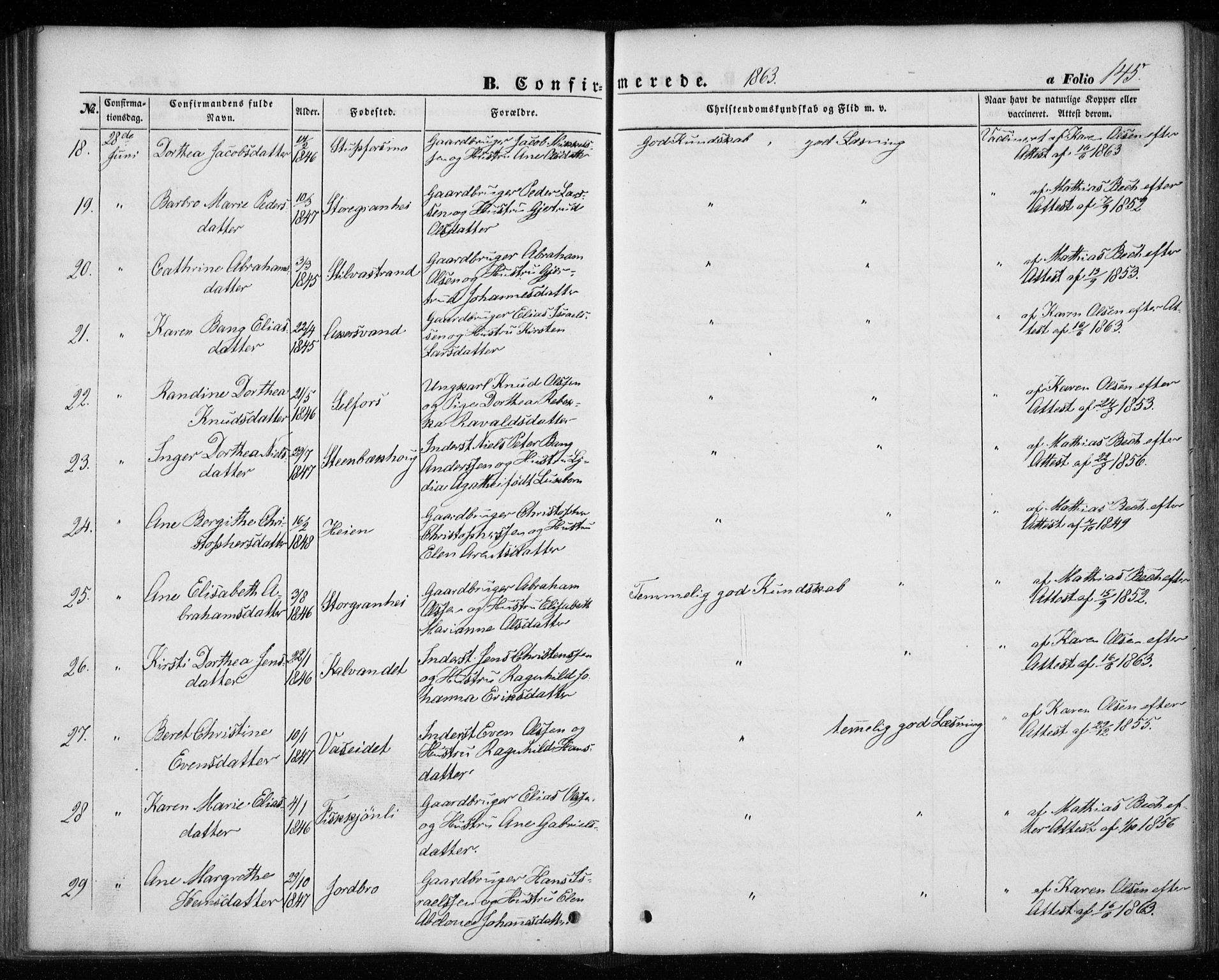 Ministerialprotokoller, klokkerbøker og fødselsregistre - Nordland, AV/SAT-A-1459/827/L0392: Parish register (official) no. 827A04, 1853-1866, p. 145