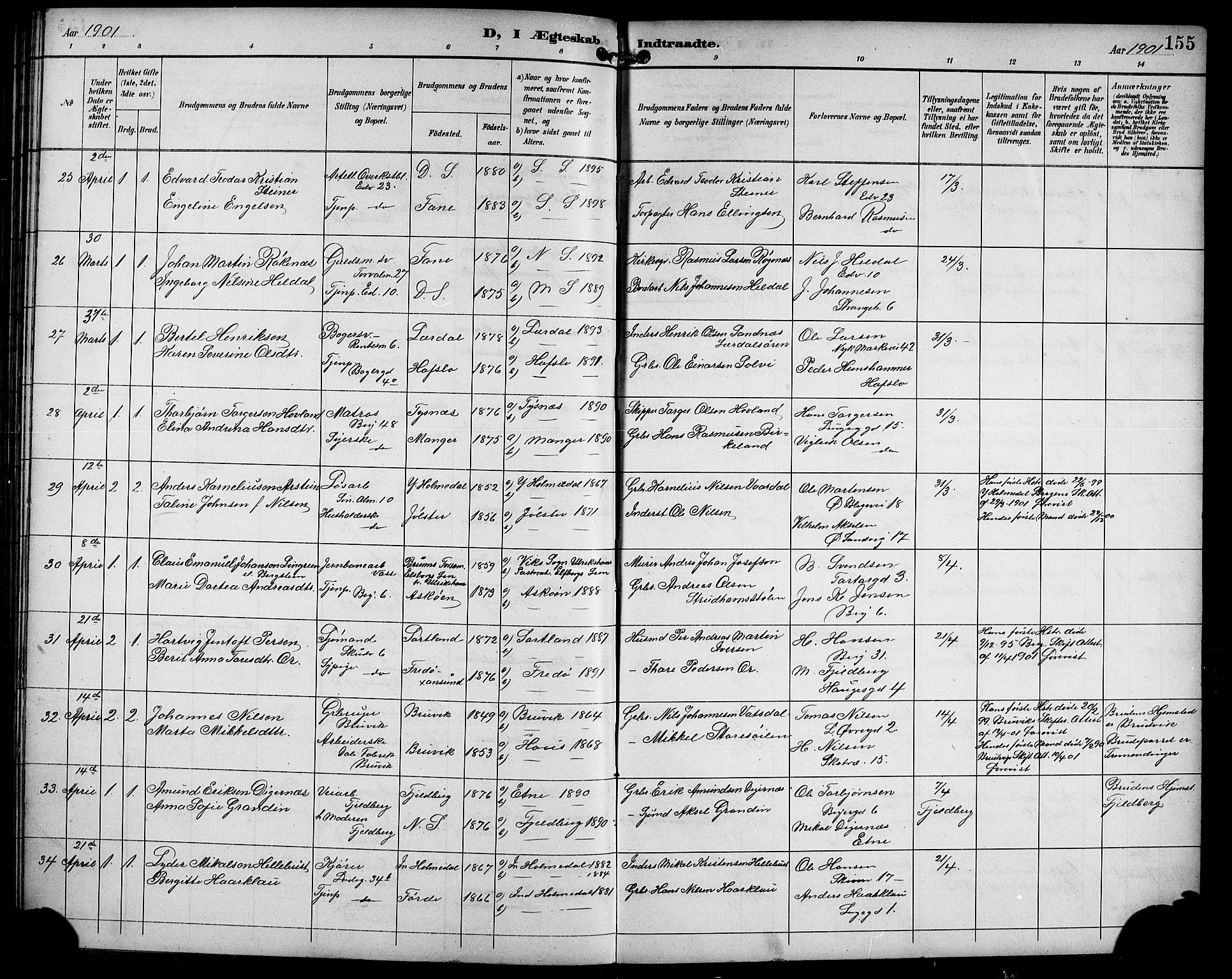 Sandviken Sokneprestembete, AV/SAB-A-77601/H/Hb/L0003: Parish register (copy) no. A 4, 1892-1901, p. 155