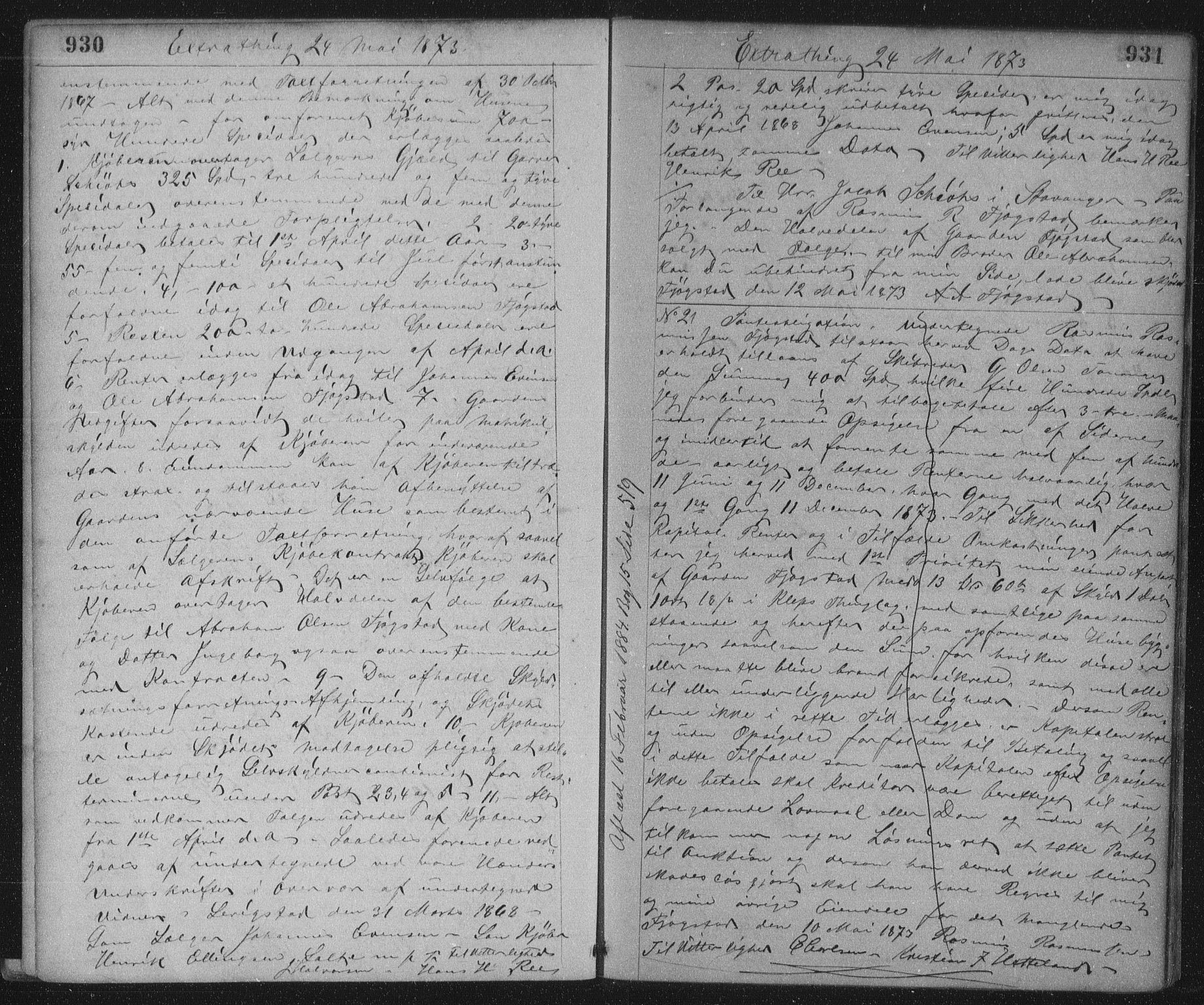 Jæren sorenskriveri, SAST/A-100310/01/4/41/41BF/L0002: Mortgage book no. 10, 1871-1873, p. 930-931