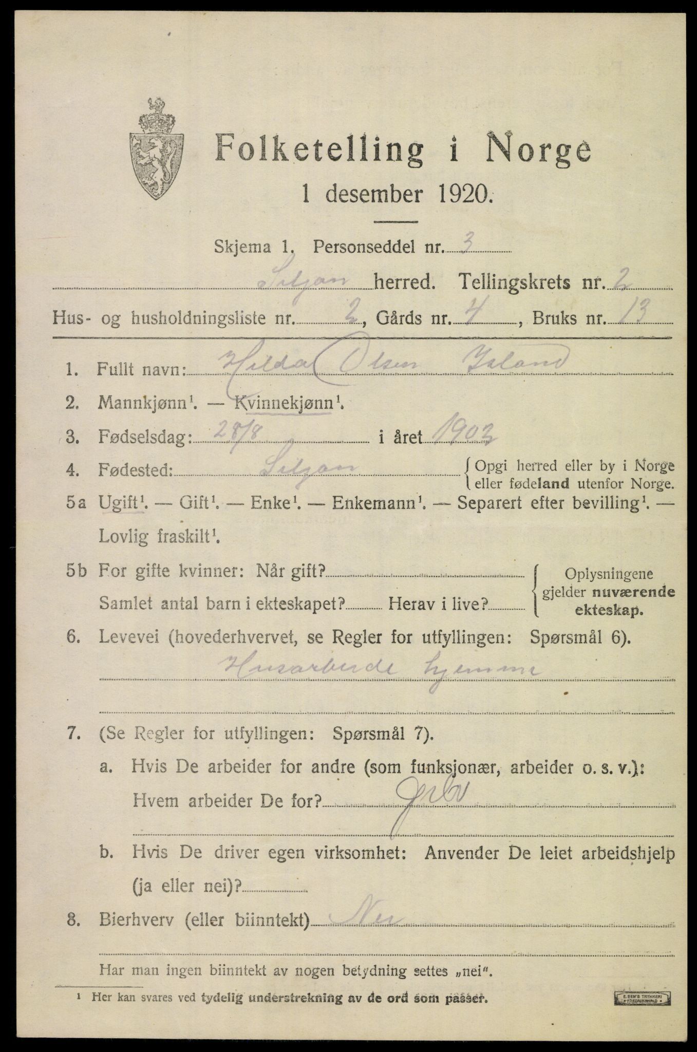SAKO, 1920 census for Siljan, 1920, p. 951