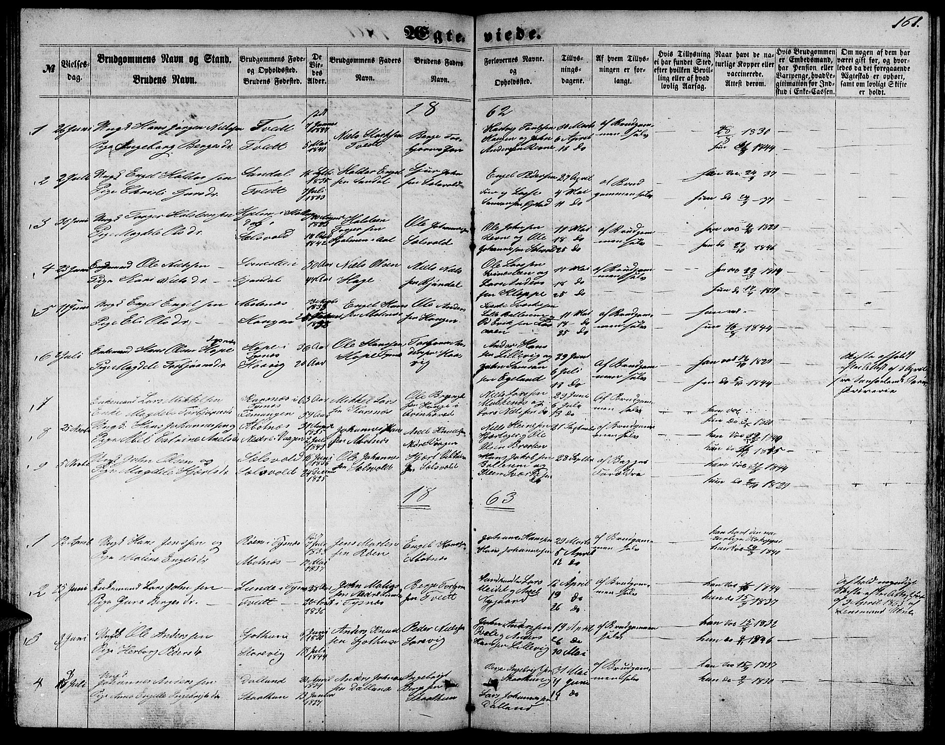 Fusa sokneprestembete, SAB/A-75401/H/Hab: Parish register (copy) no. C 1, 1861-1885, p. 161