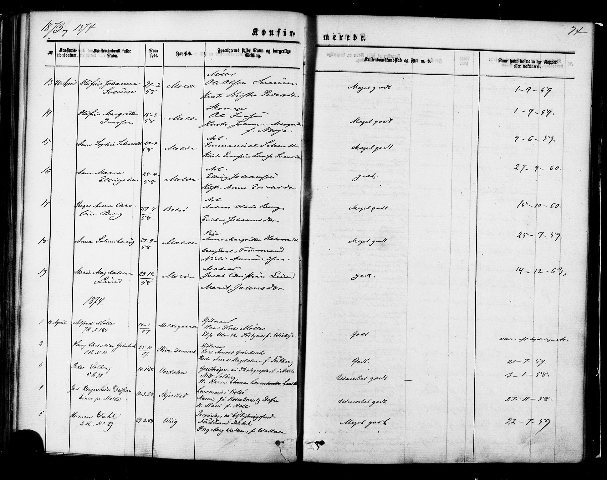 Ministerialprotokoller, klokkerbøker og fødselsregistre - Møre og Romsdal, SAT/A-1454/558/L0691: Parish register (official) no. 558A05, 1873-1886, p. 74