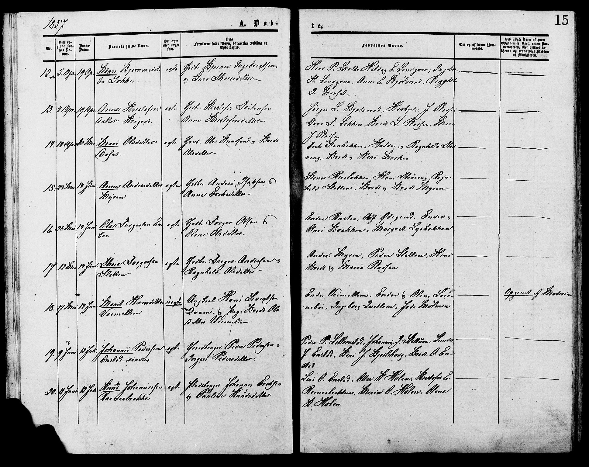 Lesja prestekontor, SAH/PREST-068/H/Ha/Haa/L0009: Parish register (official) no. 9, 1854-1889, p. 15