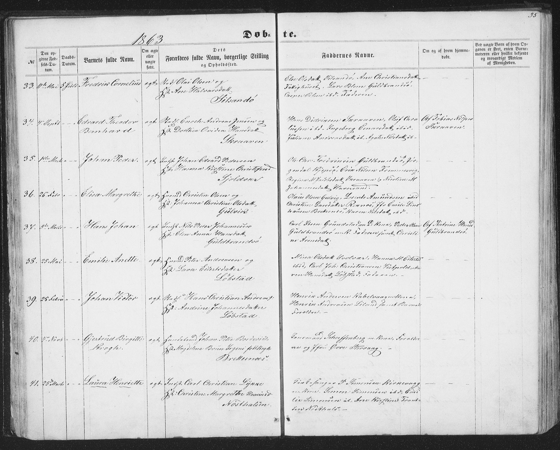 Ministerialprotokoller, klokkerbøker og fødselsregistre - Nordland, AV/SAT-A-1459/874/L1073: Parish register (copy) no. 874C02, 1860-1870, p. 35