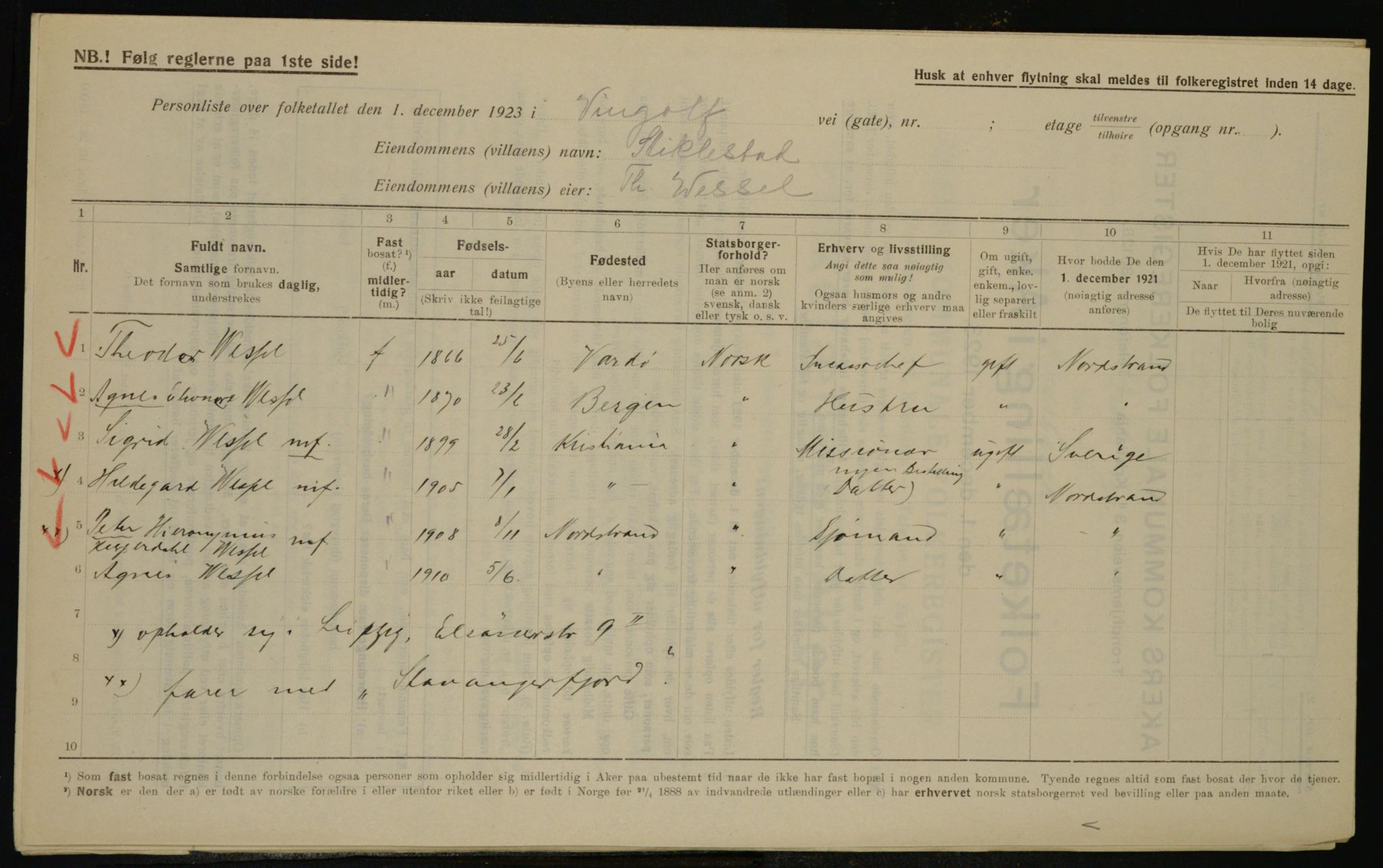 , Municipal Census 1923 for Aker, 1923, p. 46737