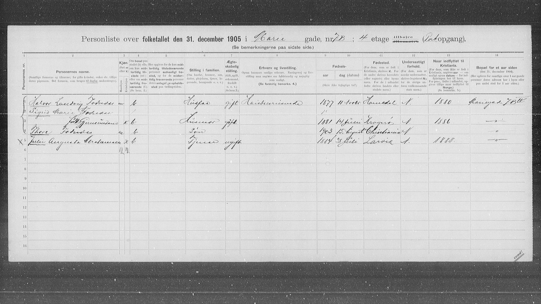 OBA, Municipal Census 1905 for Kristiania, 1905, p. 33038