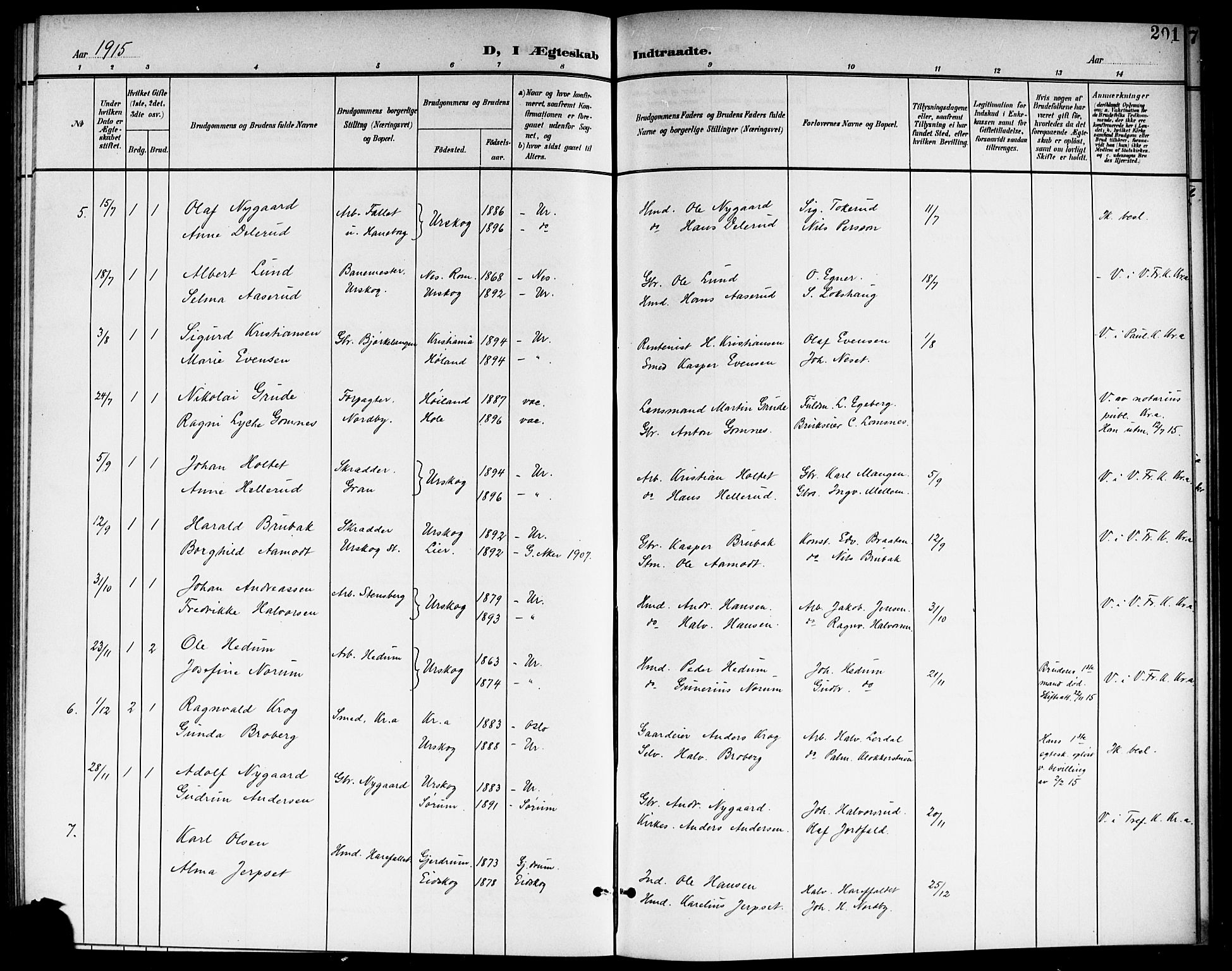 Aurskog prestekontor Kirkebøker, SAO/A-10304a/G/Ga/L0004: Parish register (copy) no. I 4, 1901-1921, p. 201