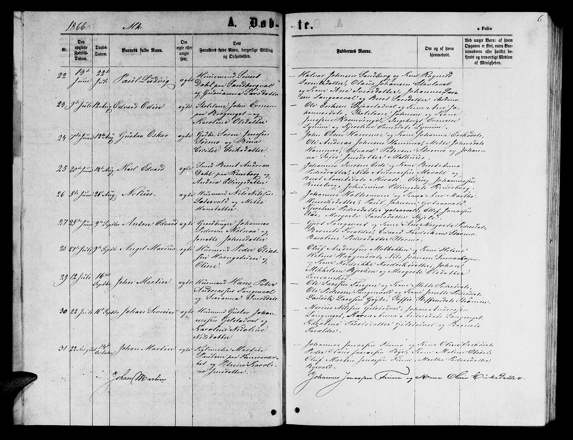 Ministerialprotokoller, klokkerbøker og fødselsregistre - Nord-Trøndelag, AV/SAT-A-1458/717/L0170: Parish register (copy) no. 717C02, 1866-1866, p. 6