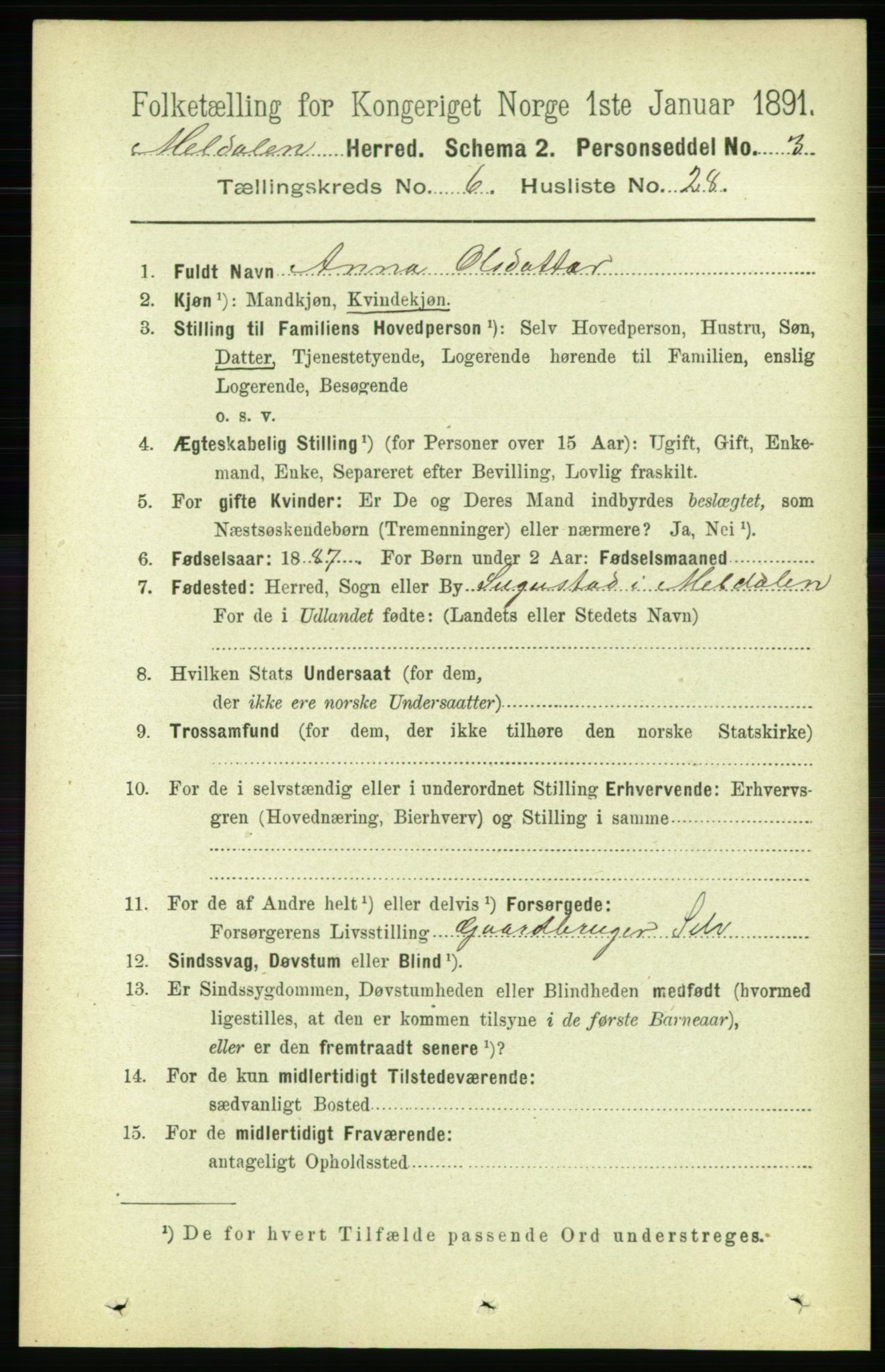 RA, 1891 census for 1636 Meldal, 1891, p. 3035