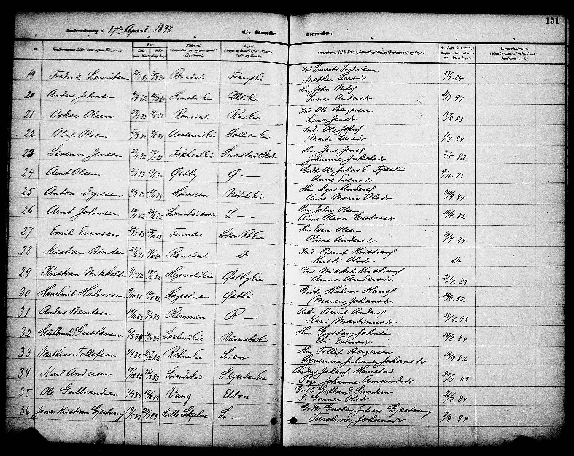 Stange prestekontor, AV/SAH-PREST-002/K/L0020: Parish register (official) no. 20, 1894-1905, p. 151