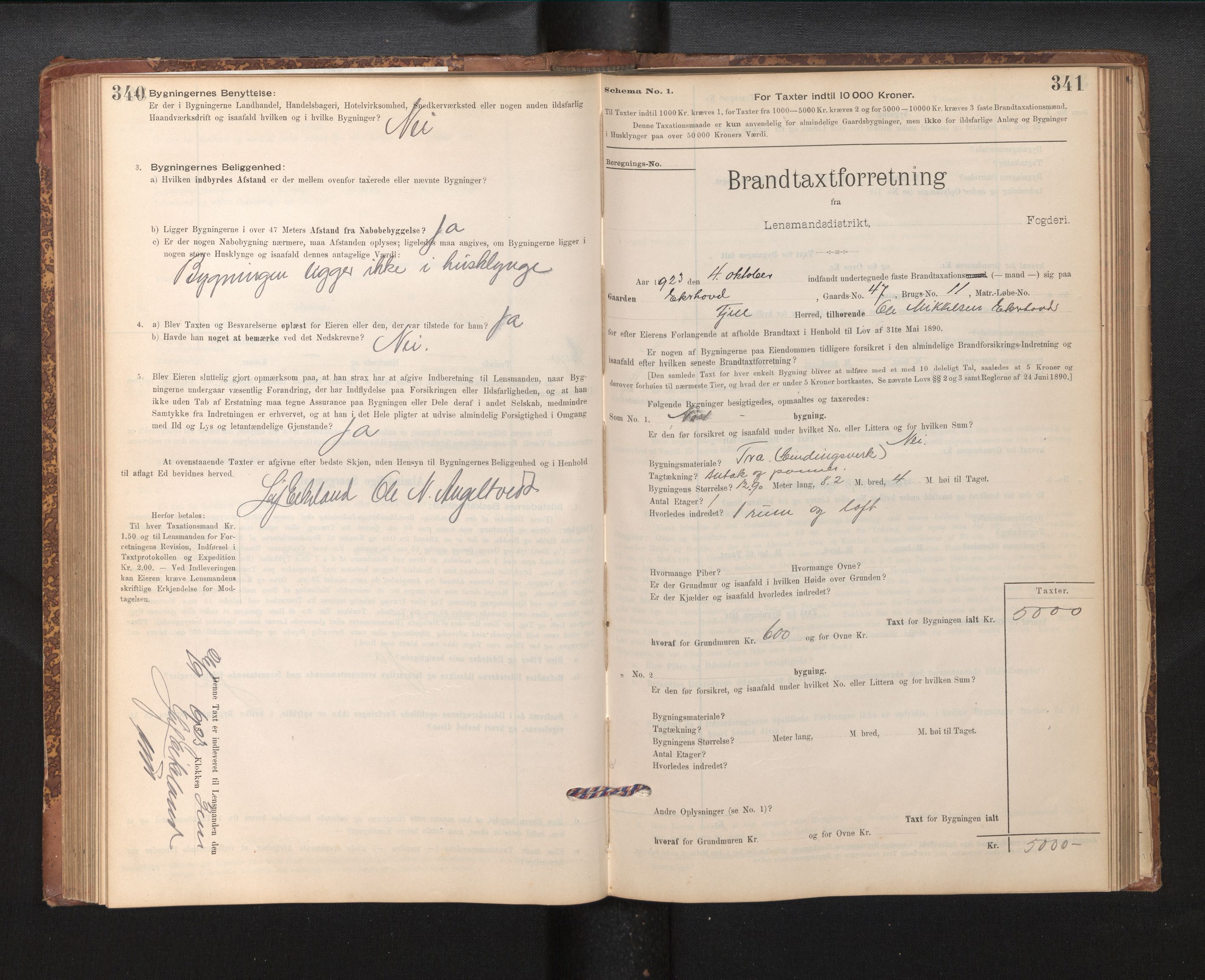 Lensmannen i Fjell, SAB/A-32301/0012/L0005: Branntakstprotokoll, skjematakst, 1895-1931, p. 340-341