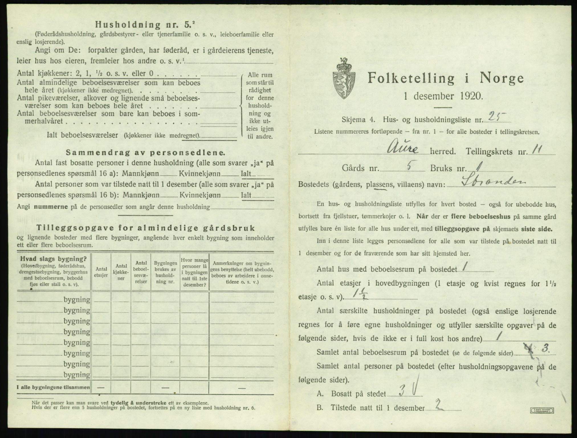 SAT, 1920 census for Aure, 1920, p. 688