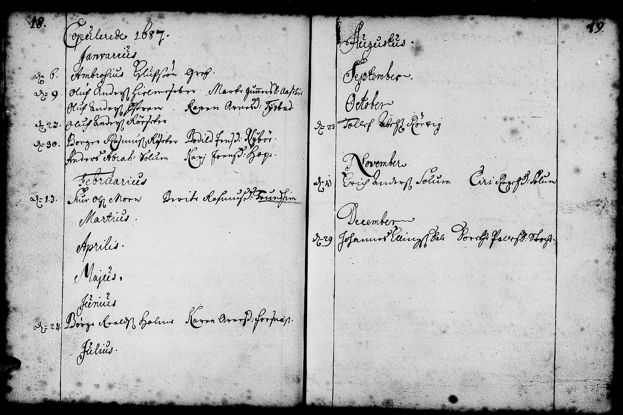 Gloppen sokneprestembete, SAB/A-80101/H/Haa/Haaa/L0001: Parish register (official) no. A 1, 1686-1711, p. 18-19