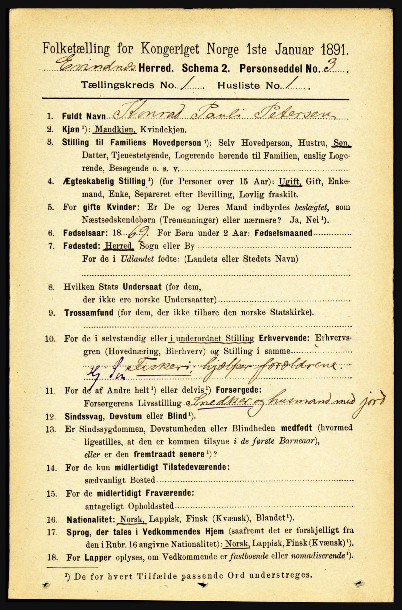 RA, 1891 census for 1853 Evenes, 1891, p. 82