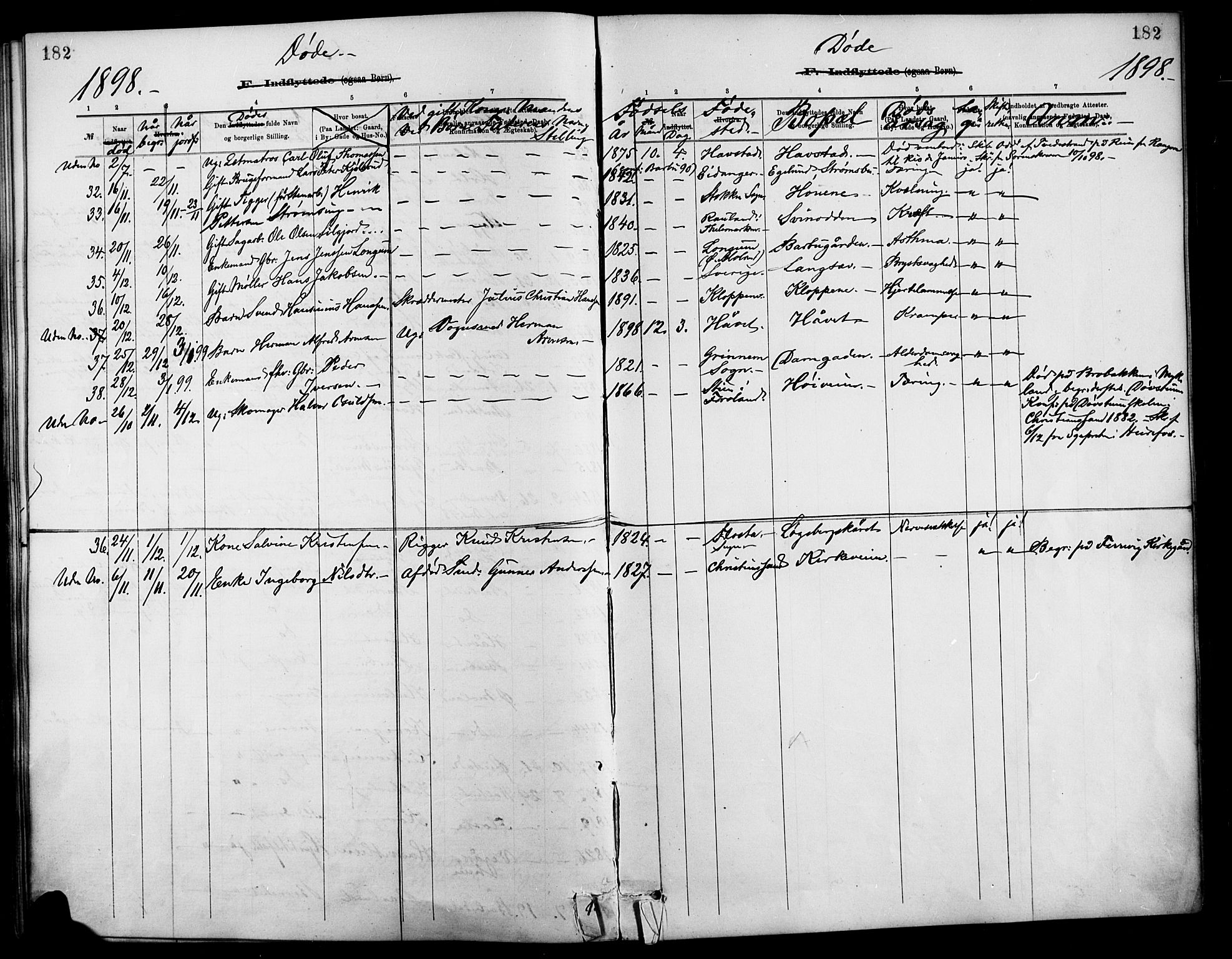 Barbu sokneprestkontor, AV/SAK-1111-0003/F/Fa/L0003: Parish register (official) no. A 3, 1883-1898, p. 182