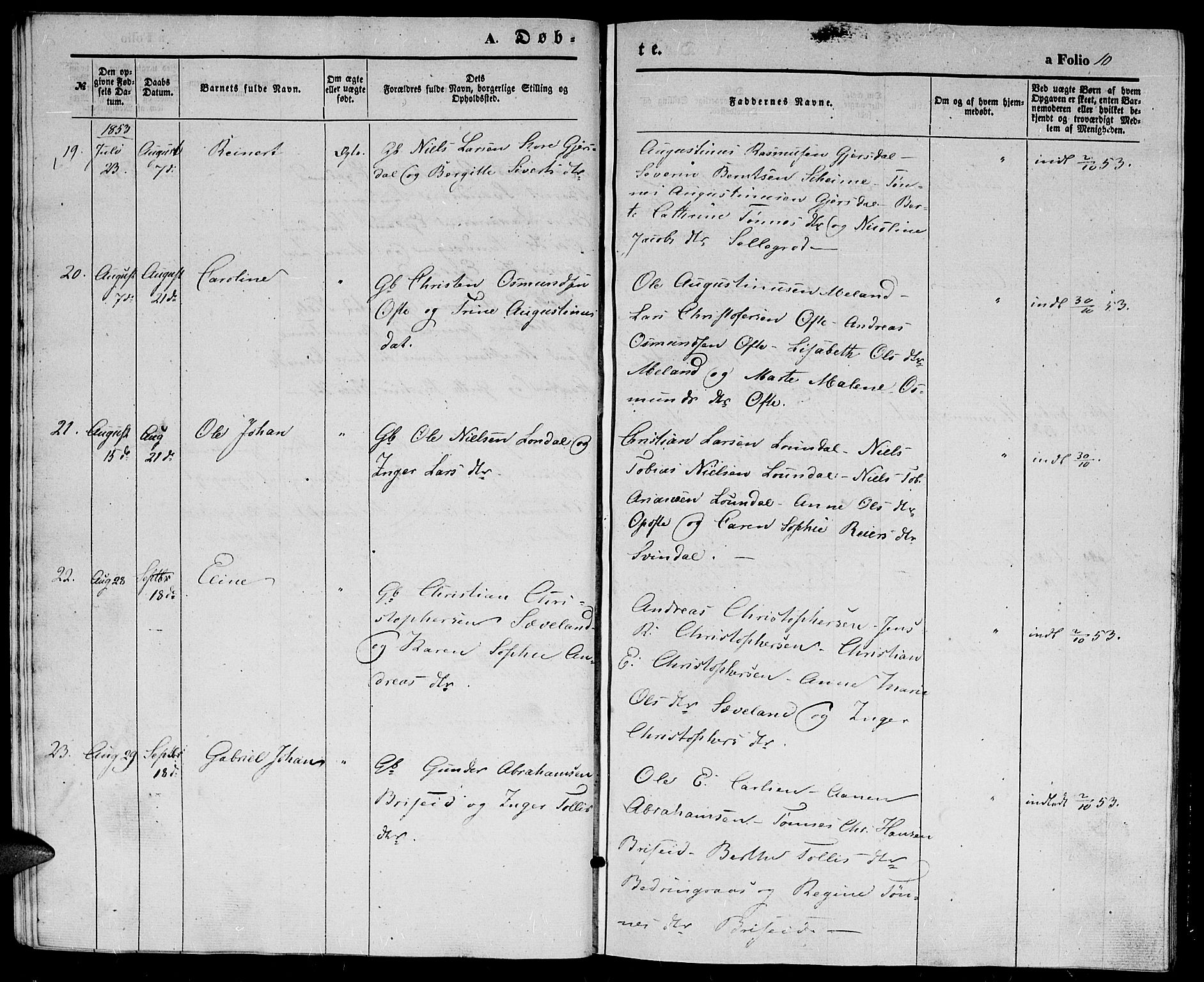 Herad sokneprestkontor, AV/SAK-1111-0018/F/Fb/Fba/L0002: Parish register (copy) no. B 2, 1852-1862, p. 10