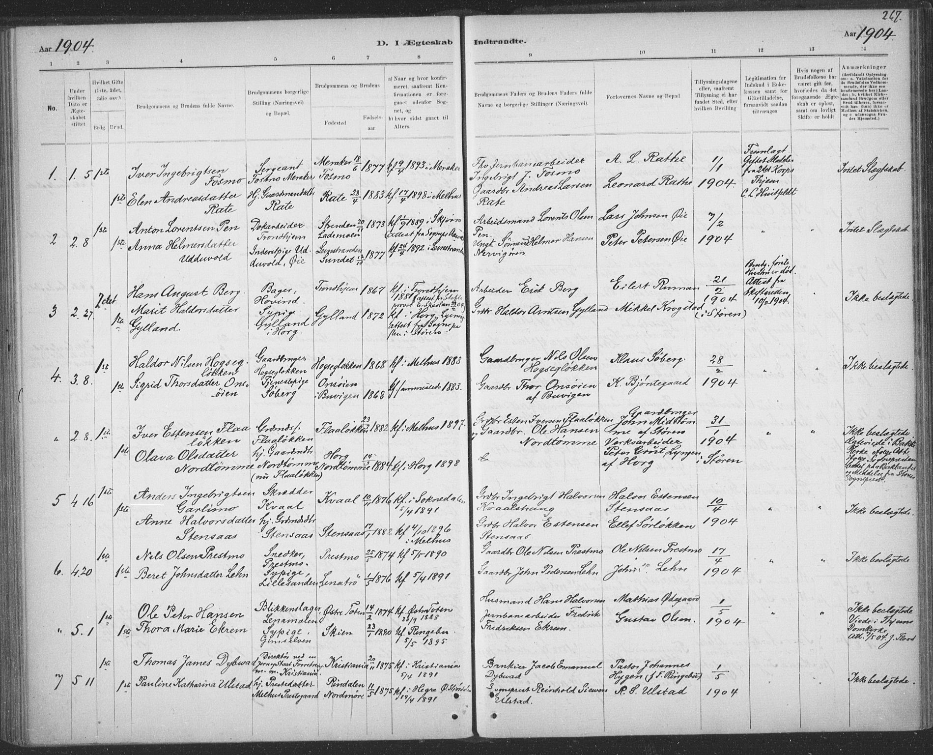 Ministerialprotokoller, klokkerbøker og fødselsregistre - Sør-Trøndelag, SAT/A-1456/691/L1085: Parish register (official) no. 691A17, 1887-1908, p. 267