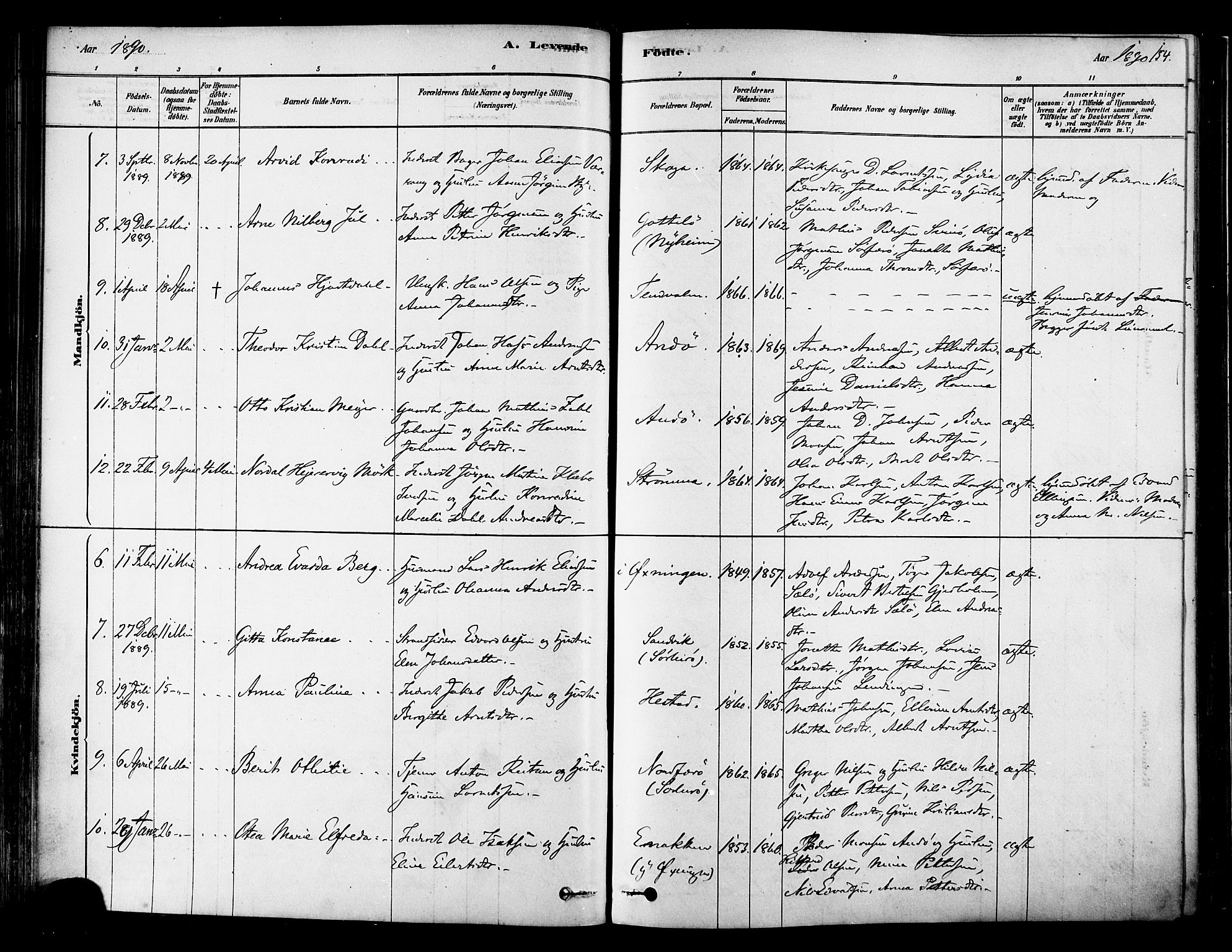 Ministerialprotokoller, klokkerbøker og fødselsregistre - Nordland, SAT/A-1459/834/L0507: Parish register (official) no. 834A05, 1878-1892, p. 154