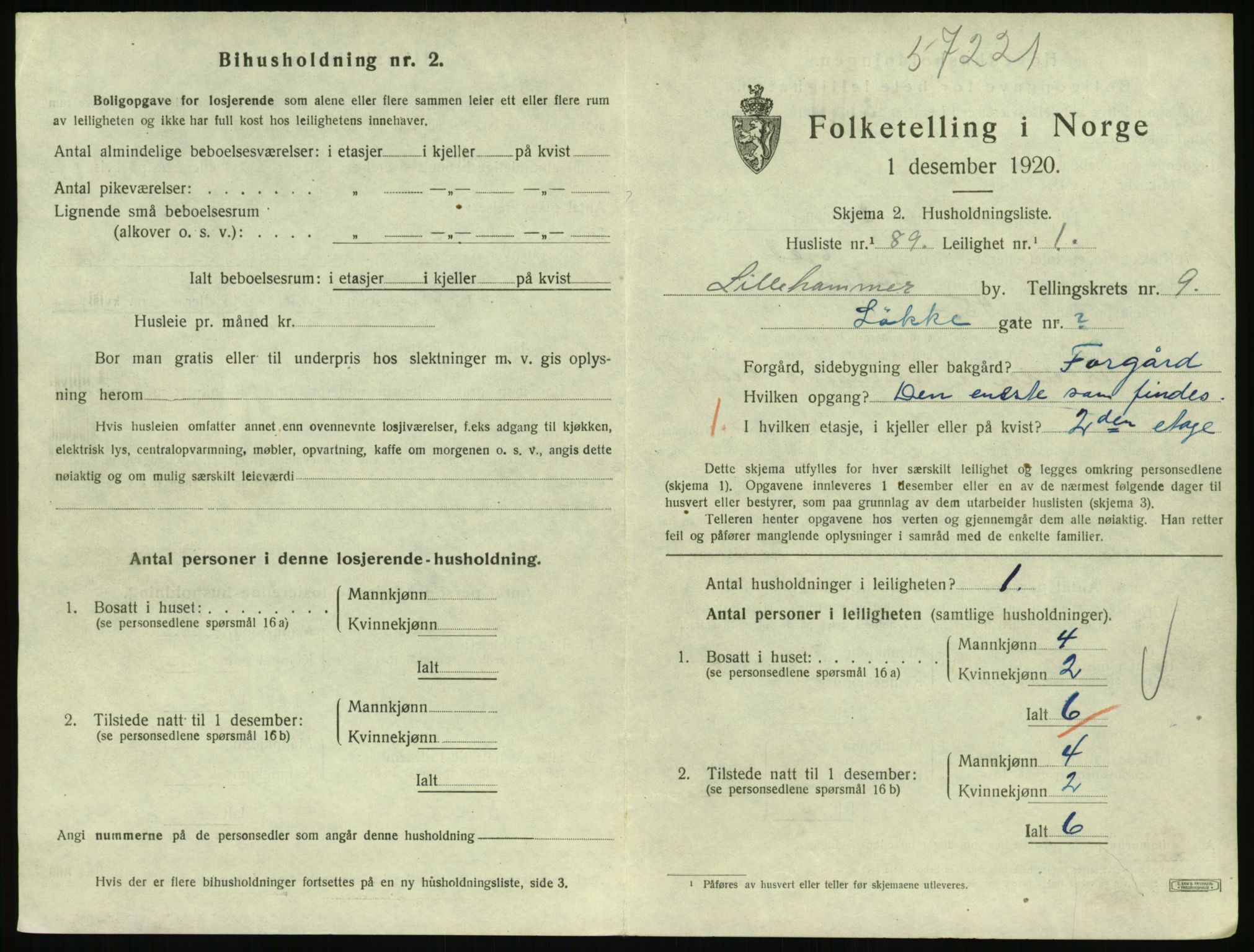 SAH, 1920 census for Lillehammer, 1920, p. 3362