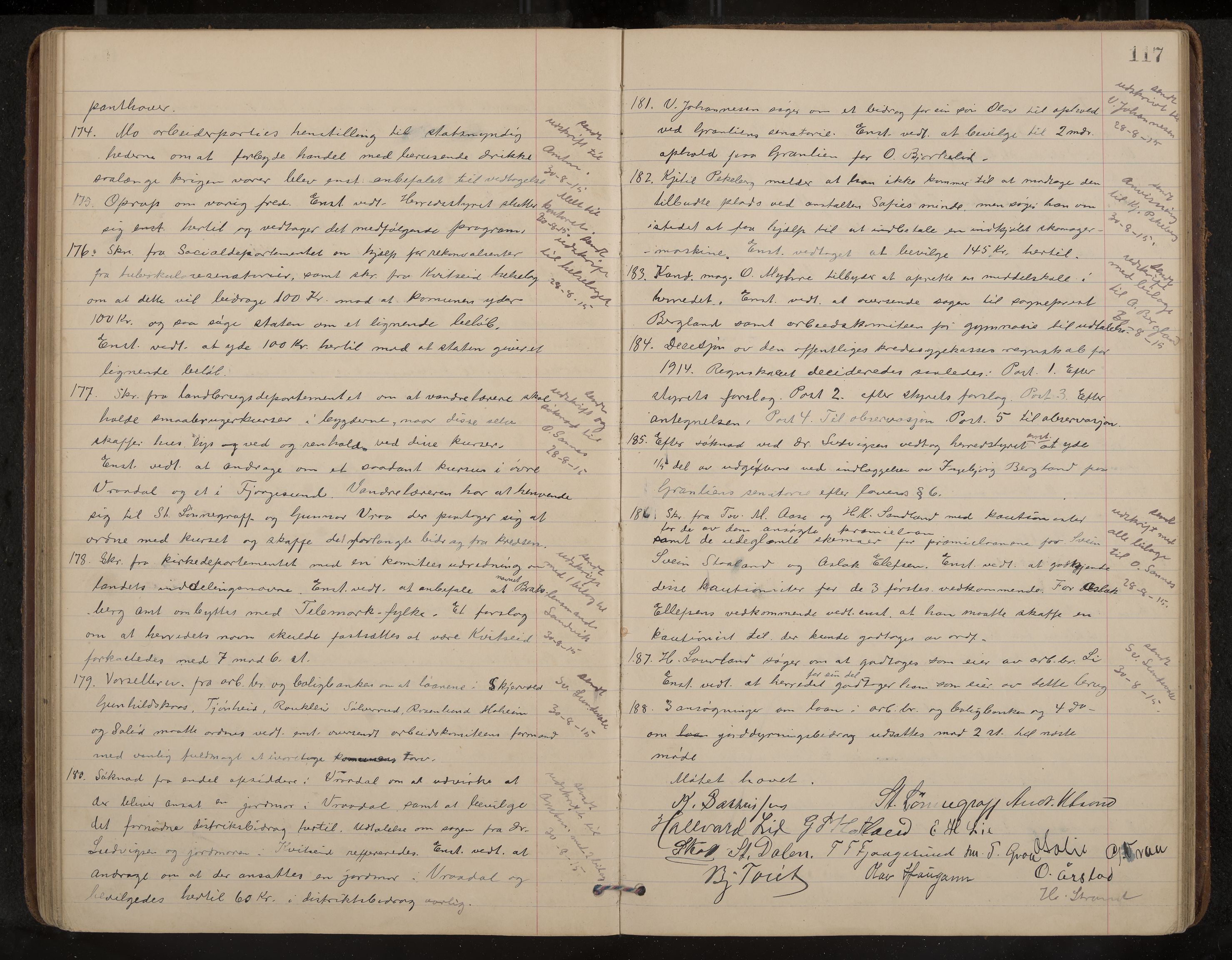 Kviteseid formannskap og sentraladministrasjon, IKAK/0829021/A/Aa/L0005: Møtebok, 1911-1918, p. 117