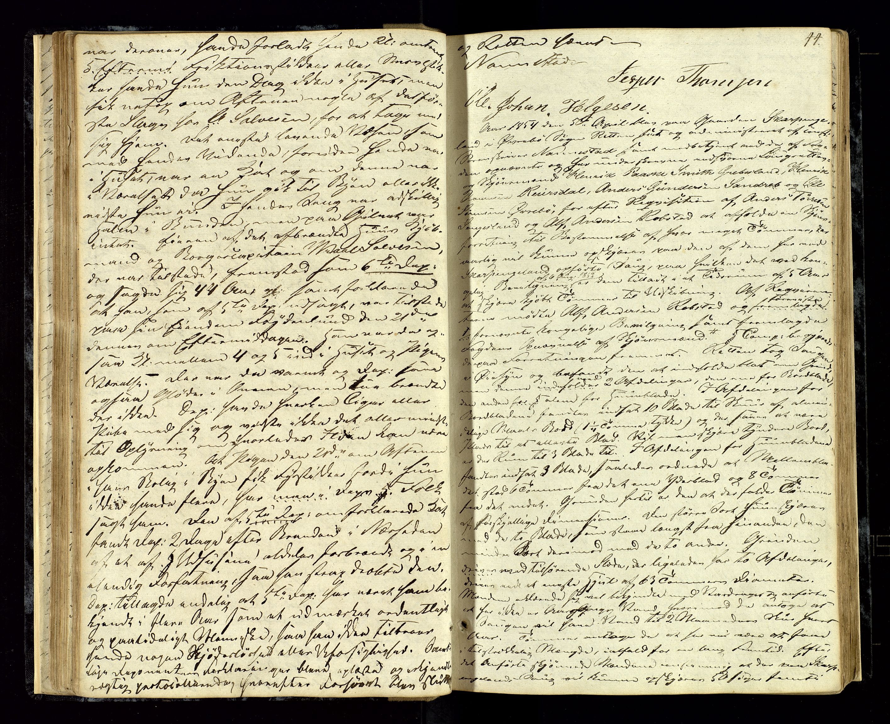 Mandal sorenskriveri, SAK/1221-0005/001/F/Fb/L0018: Ekstrarettsprotokoll med originalt personregister nr 16, 1853-1864, p. 44