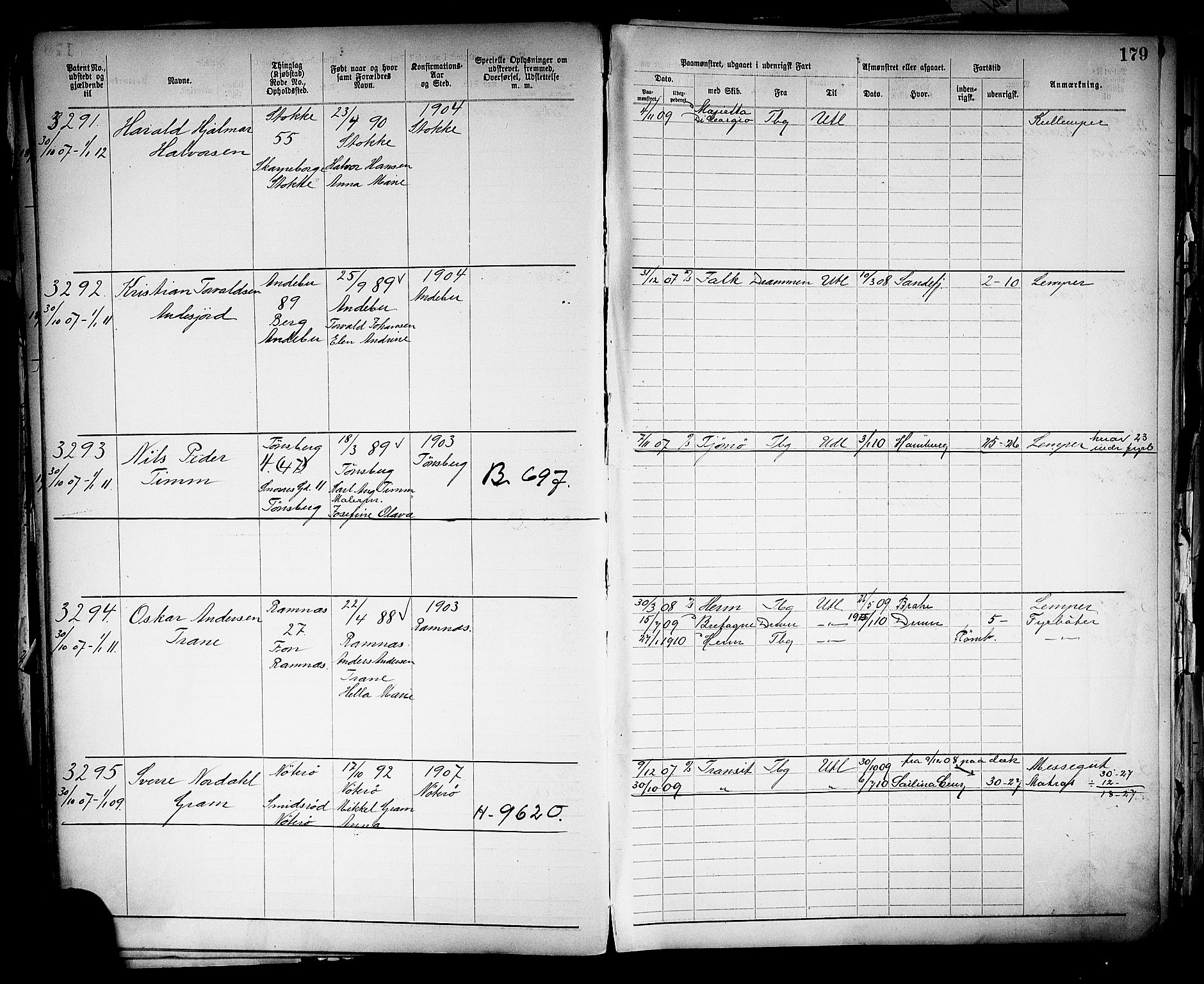 Tønsberg innrulleringskontor, SAKO/A-786/F/Fb/L0005: Annotasjonsrulle Patent nr. 2401-4080, 1904-1910, p. 182