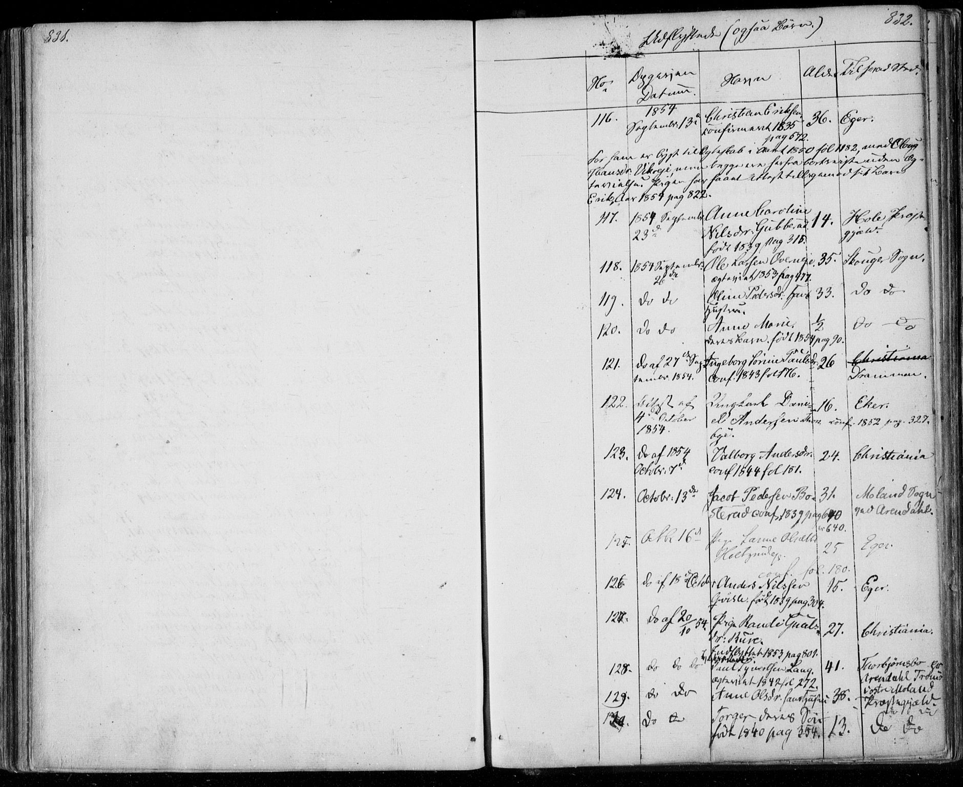 Modum kirkebøker, AV/SAKO-A-234/F/Fa/L0008: Parish register (official) no. 8, 1851-1859, p. 831-832