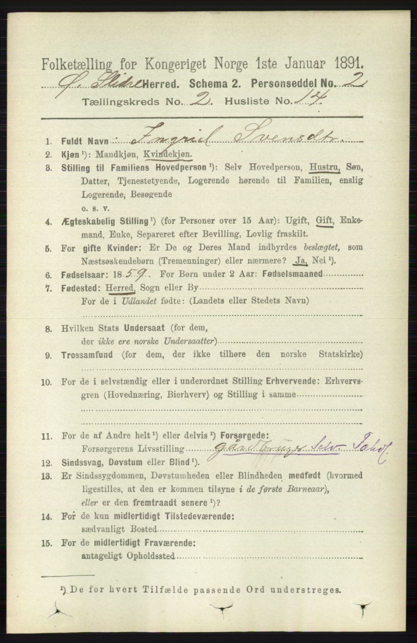 RA, 1891 census for 0544 Øystre Slidre, 1891, p. 347