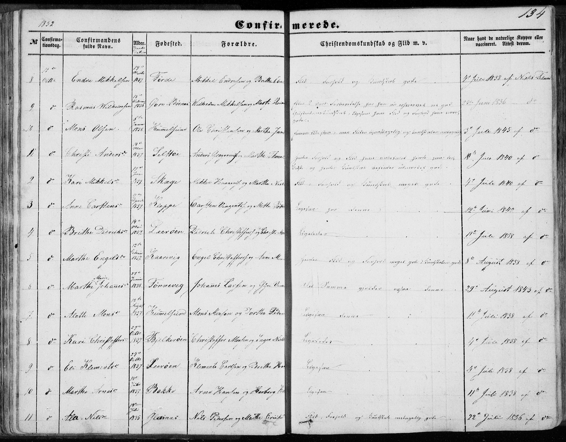 Sund sokneprestembete, AV/SAB-A-99930: Parish register (official) no. A 14, 1850-1866, p. 134