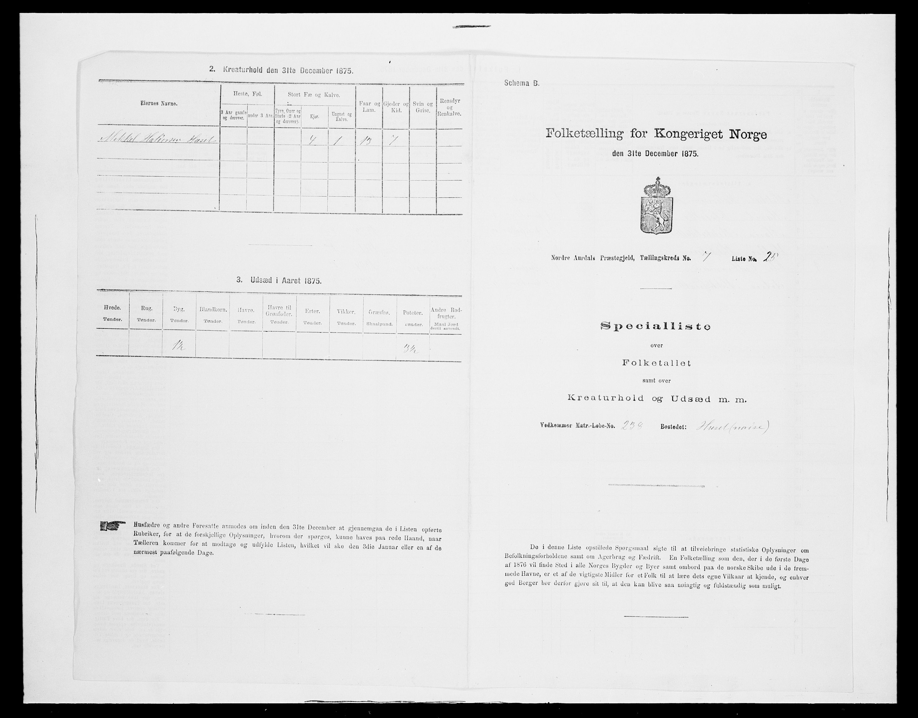 SAH, 1875 census for 0542P Nord-Aurdal, 1875, p. 1273