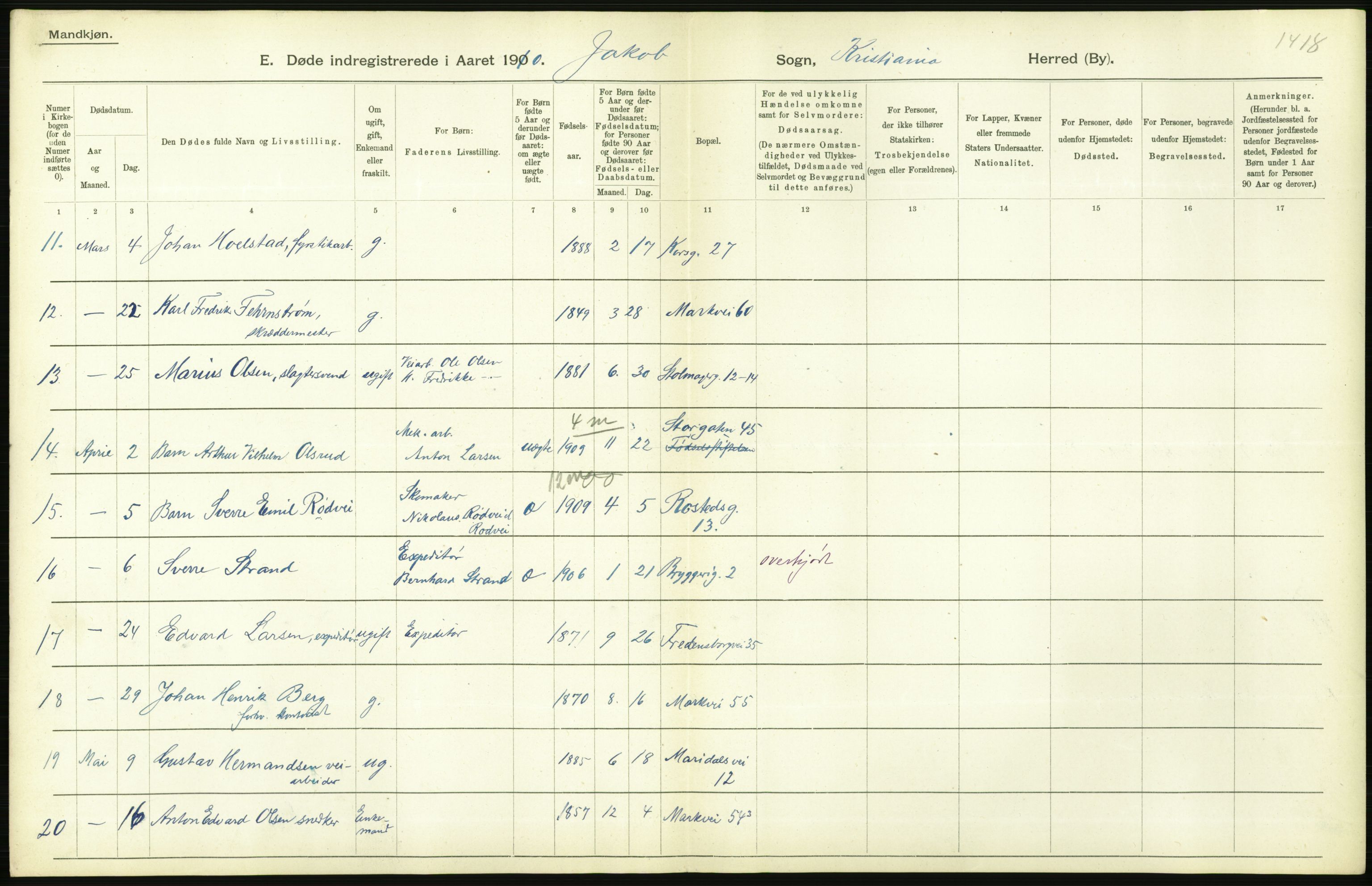 Statistisk sentralbyrå, Sosiodemografiske emner, Befolkning, RA/S-2228/D/Df/Dfa/Dfah/L0008: Kristiania: Døde, 1910, p. 548