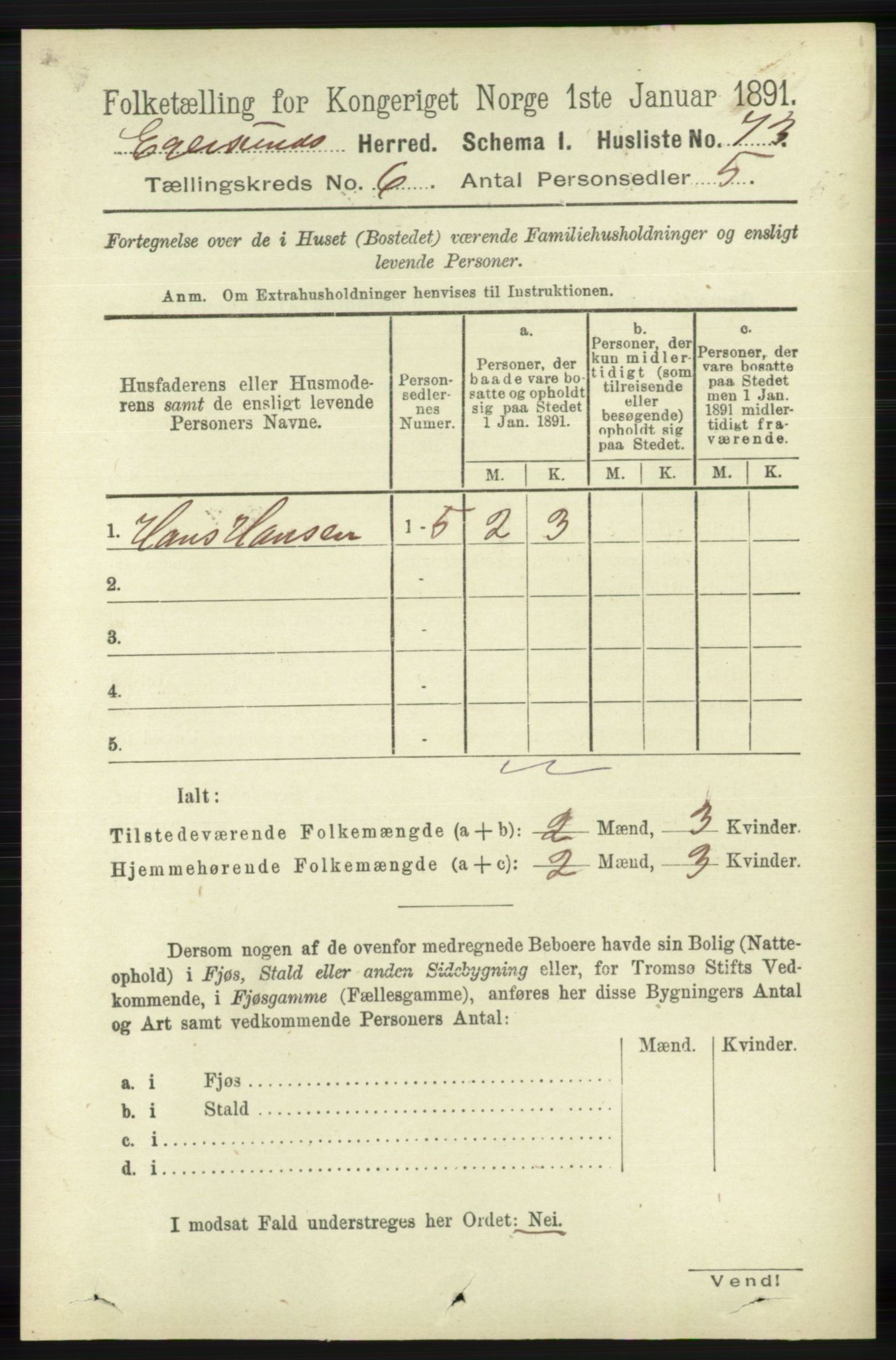 RA, 1891 census for 1116 Eigersund herred, 1891, p. 2267