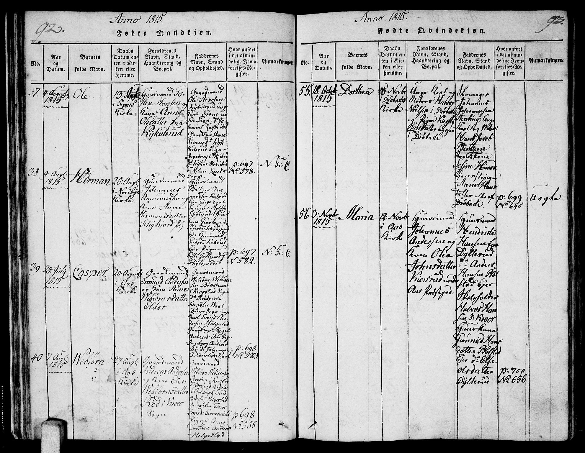Ås prestekontor Kirkebøker, SAO/A-10894/F/Fa/L0003: Parish register (official) no. I 3, 1814-1818, p. 92-93
